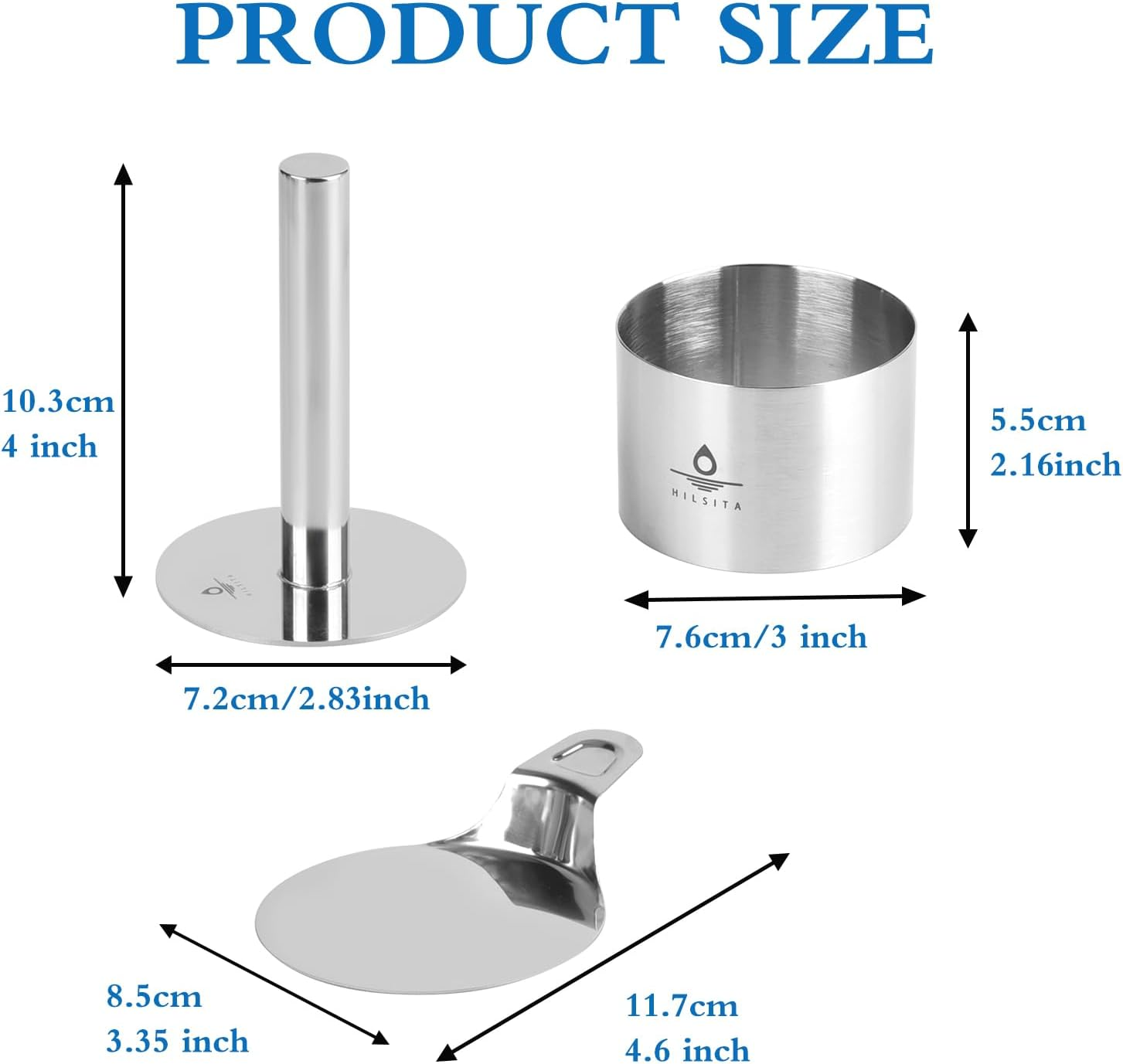 Hilsita Cake Ring Molds Set, Seamless Stainless Steel Cake Cutter for Baking, Cooking Rings with Pusher & Lifter, Dessert Mousse Molds (8Pcs-3In) image number 1