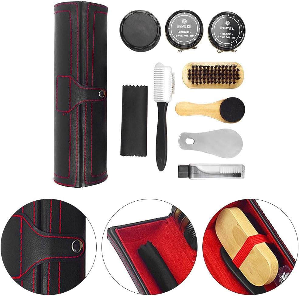 TOMVAES Shoe Polishing Tools Set, 10 Pcs Leather Shoe Polish Kit, Portable Travel Tool, Shoe Shine Kit for Oiling, Polishing, Waxing image number 1