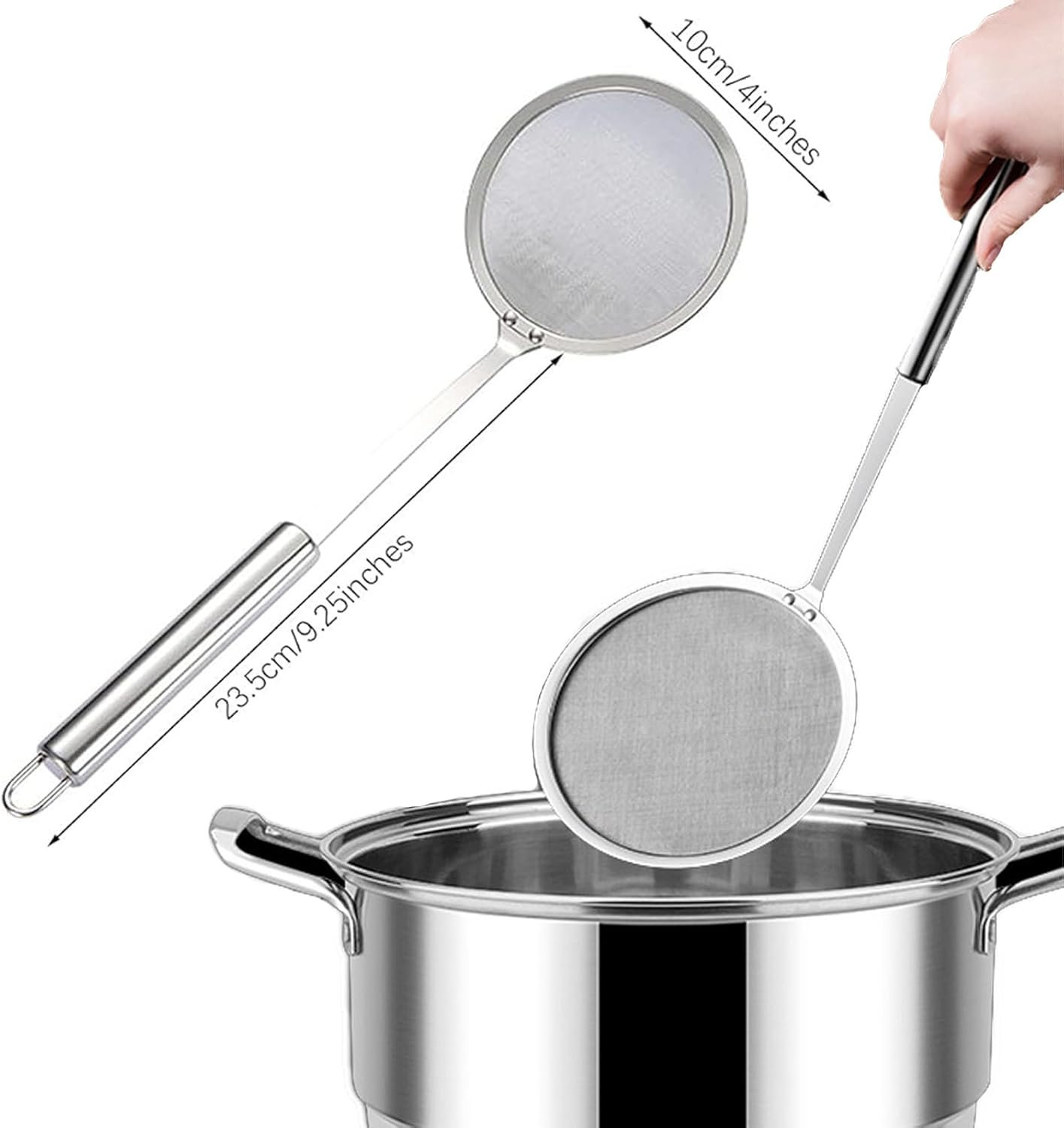 2 Degreasing Spoons 304 Stainless Steel Long Handle Fine Mesh Filter,Hot Pot Fat Skimmer Spoon,Suitable for Fine Pore Food Filter of Grease, Gravy and Foam image number 1