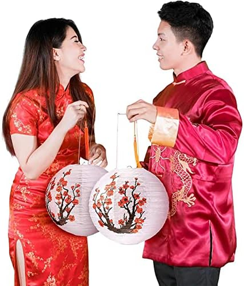 6 Pcs Chinese Japanese Paper Ball Lanterns，Cherry Blossom Lanterns Plum Blossom Lanterns Decorations for Shade Chinese Oriental Style Light Restaurant Wedding Party (Red Cherry Blossom)