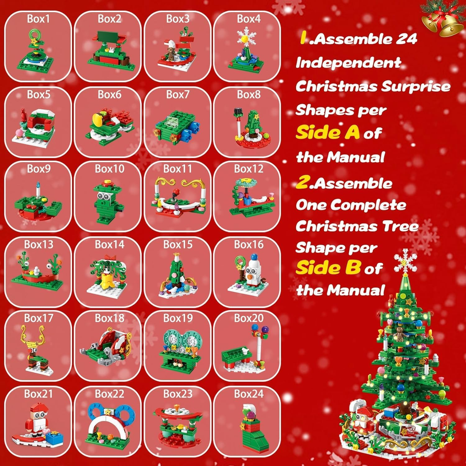 2025 Advent Calendar &ndash; 24 Days Building Blocks Kits,Christmas Tree Building Set with LED Light, 24 Days Countdown Calendar Creative Building Blocks for Adults Kids Teens, Fun Xmas Gift image number 5