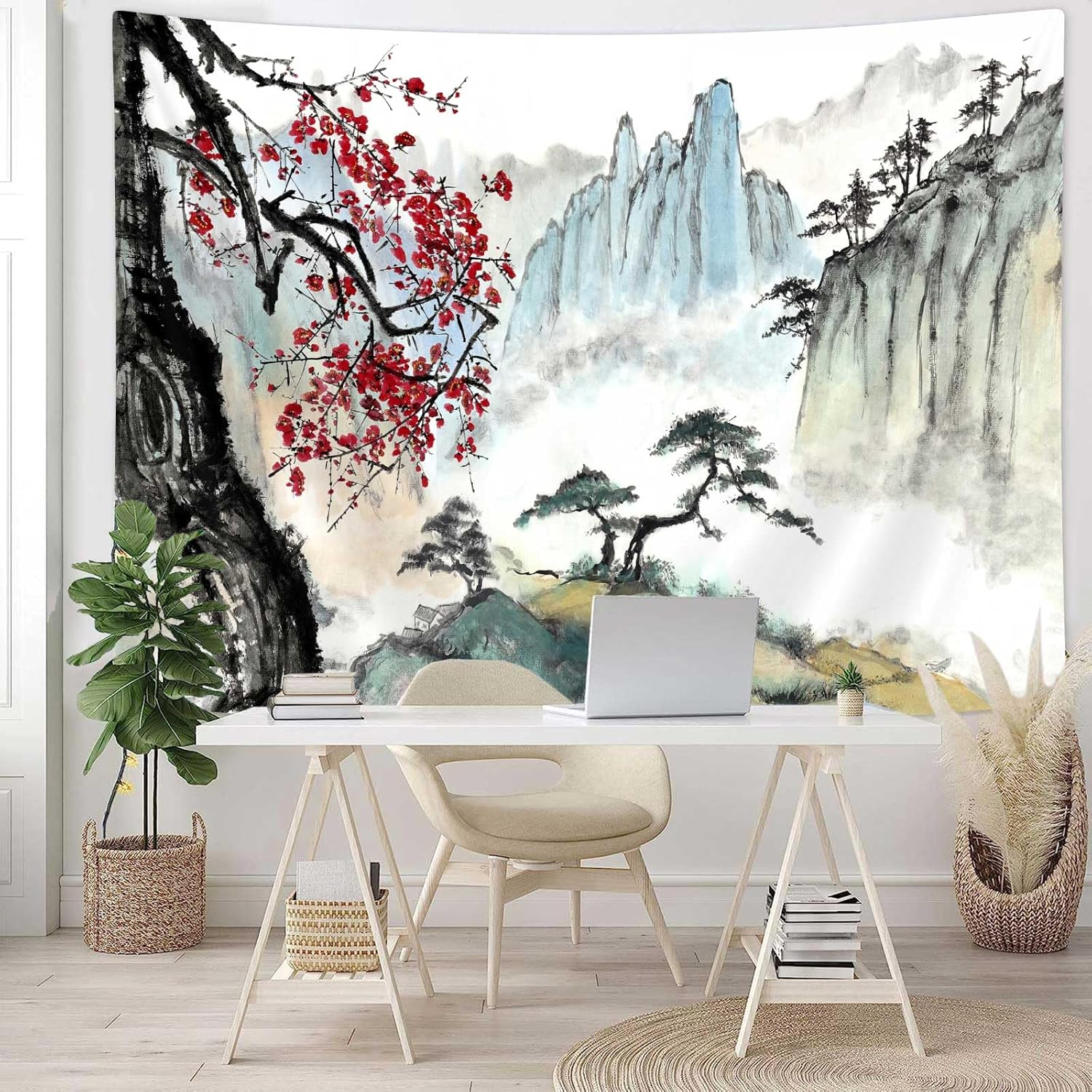 Bcsewcg Japanese Cherry Blossom Anime Wall Tapestry, Nature Landscape, Aesthetic Wall Art for Bedroom, Living Room Home Decor image number 2