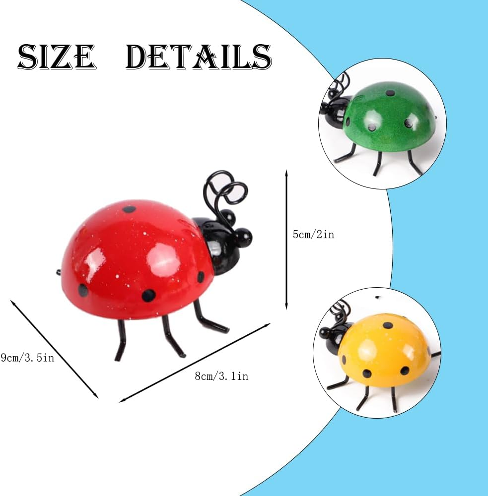 4 Color Metal Ladybugs Garden Decoration, Cute Craft Statue Outdoor Fence Tree Decoration Iron Beetle Wall Hanging Ornament Home Hanging Decorations Ladybugs image number 1