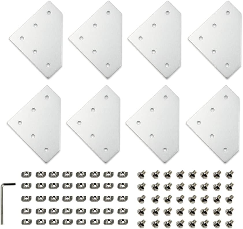 Zeberoxyz 8Pcs/Kit Silver L Shape Corner Bracket Plate with Screws and T-Nuts, 5-Hole 90 Degree Joint Board Plate for 3030 Series Aluminum Profile 3D Printer Frame (3030 Series Silver-L with Nut) image number 6