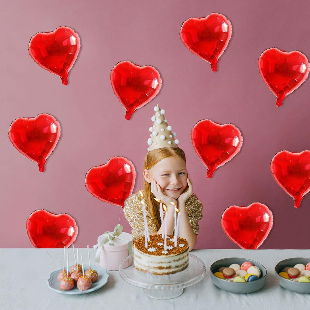 50 Pcs 10Inch Red Heart Balloons, Mylar Heart Foil Balloons for Birthday Wedding LOVE Valentine'S Day Party Decorations. image number 1