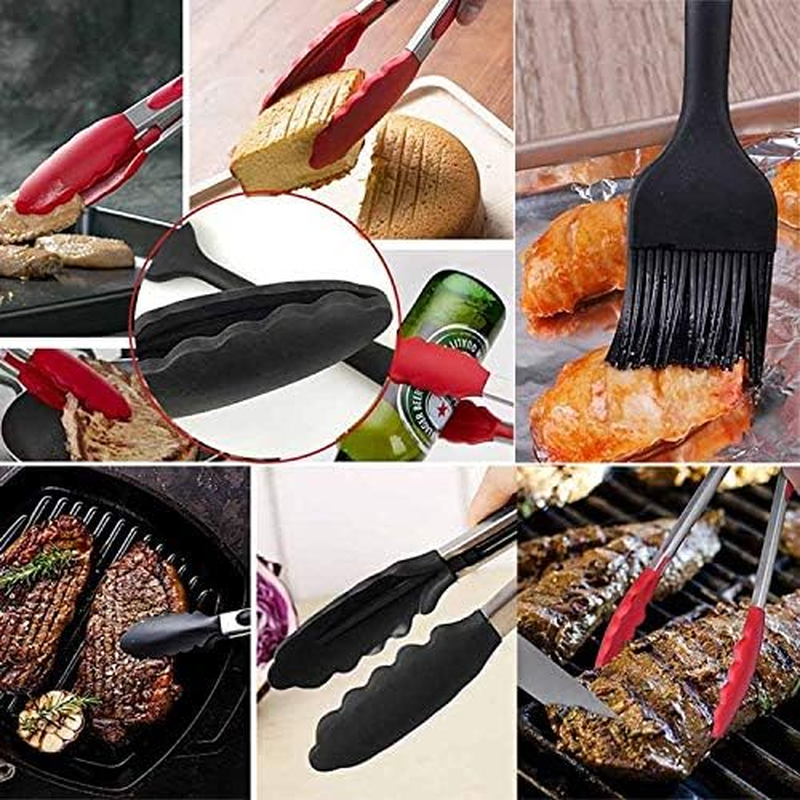 Kitchenware Gadgets 9 Inch Silicone Non-Slip Food Bread Barbecue BBQ Clip Tongs Kitchen Tools(Black) Kitchenware Gadgets (Color : Black) image number 3