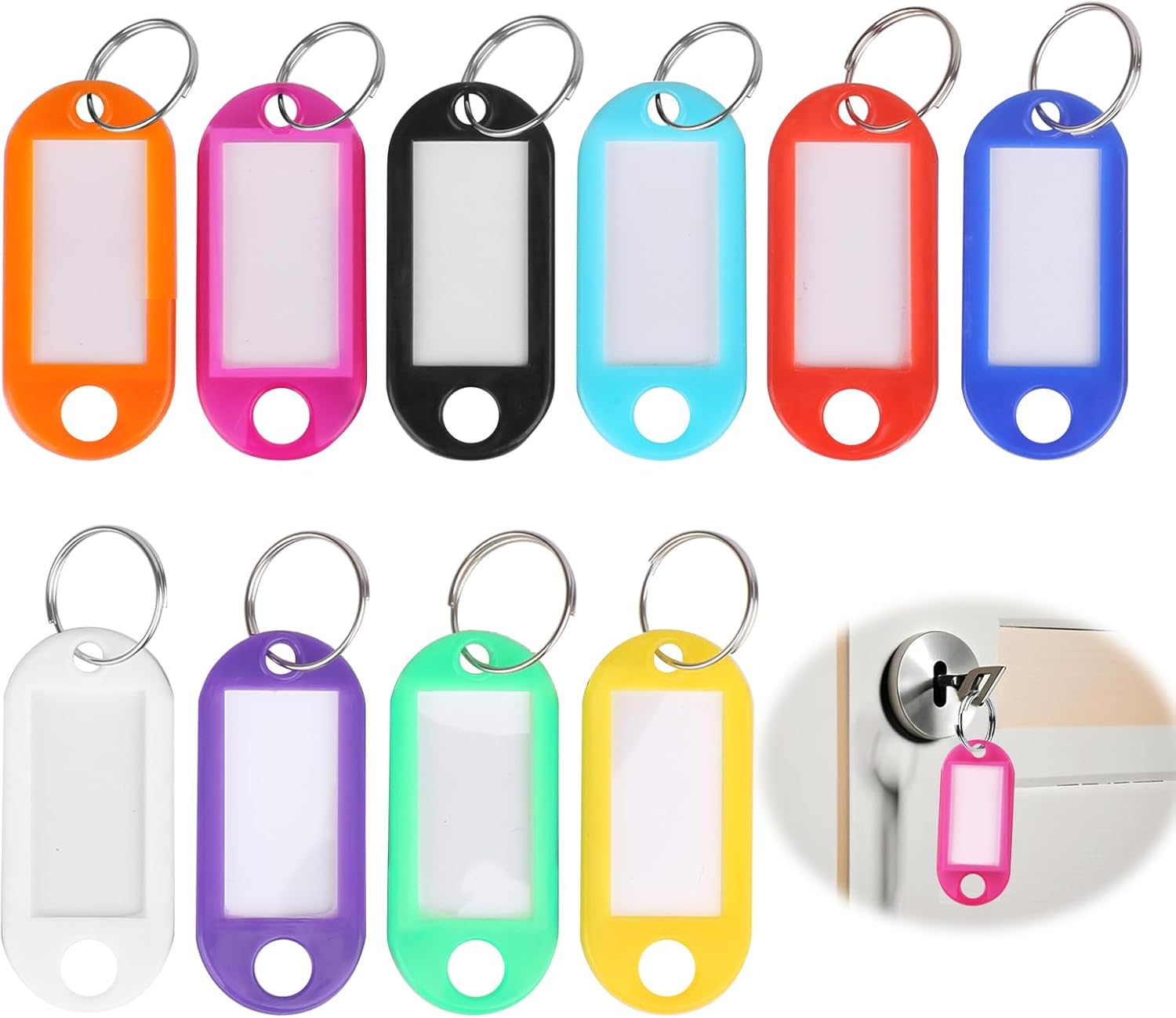 50 Pcs Plastic Key Tags,Split Ring Coloured Labels Key Tags Suitable for Suitcase Backpack Exterior Household Products Classification for Office Workers Parents and Student (50 Pcs) image number 6