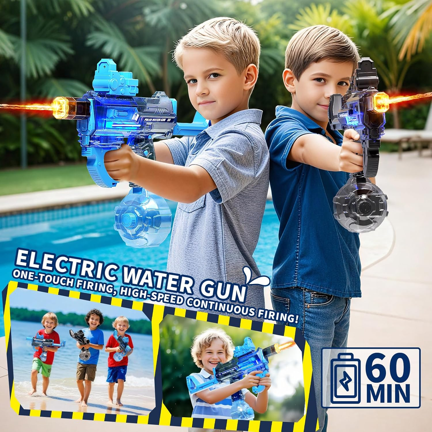 2 Pack Uregoio Electric Blaster Water Guns for Adults & Kids, Automatic Squirt Guns with 32-44 FT Long Range, Big Water Guns with LED Light, Summer Outdoor Beach Swimming Party Pool Toy image number 3