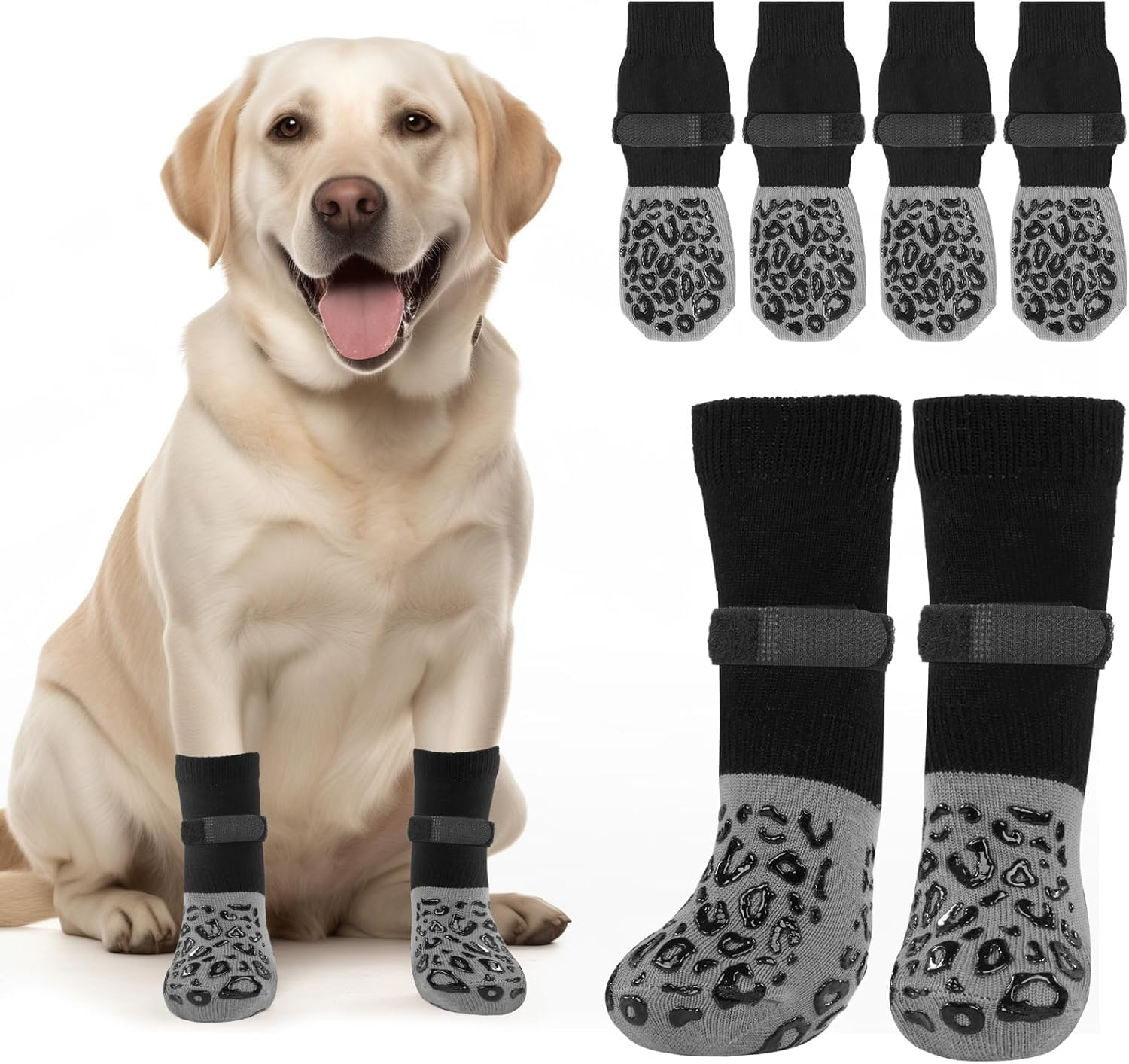 Advanced Non-Slip Hardwood Floor Dog Socks-Super Thick Grip, with Anti-Slip Claws to Prevent Dogs from Licking Their Claws, Suitable for Advanced Dogs to Wear on Hardwood Floors (Leopard 2 Pairs L) image number 2
