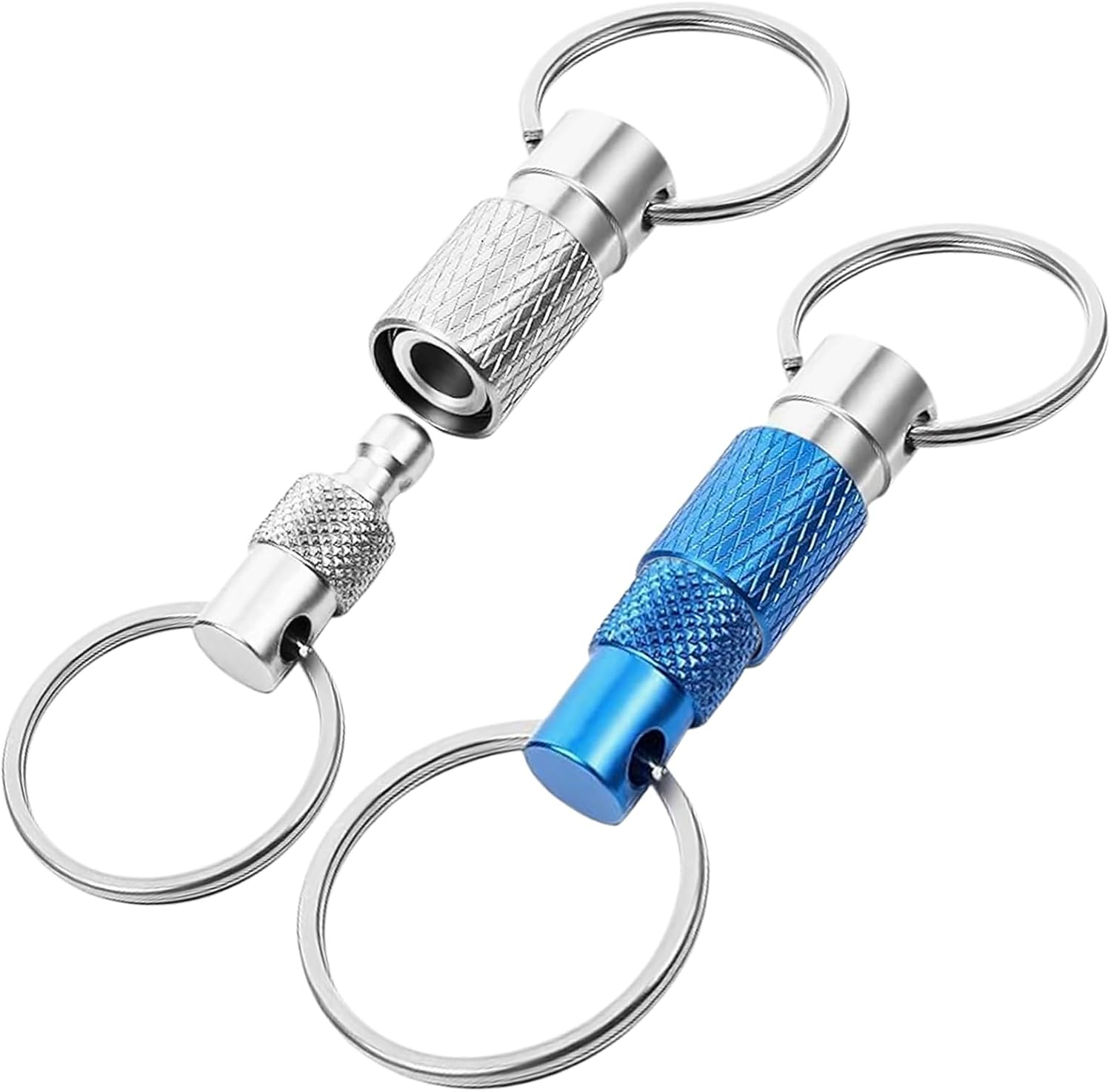 Pack of 2 Quick Release Key Chains, Removable & 360&deg; Rotating Key Ring with 4 Key Rings, Metal Key Organiser in Dark Blue & Silver for Car, Home, Men and Women image number 6