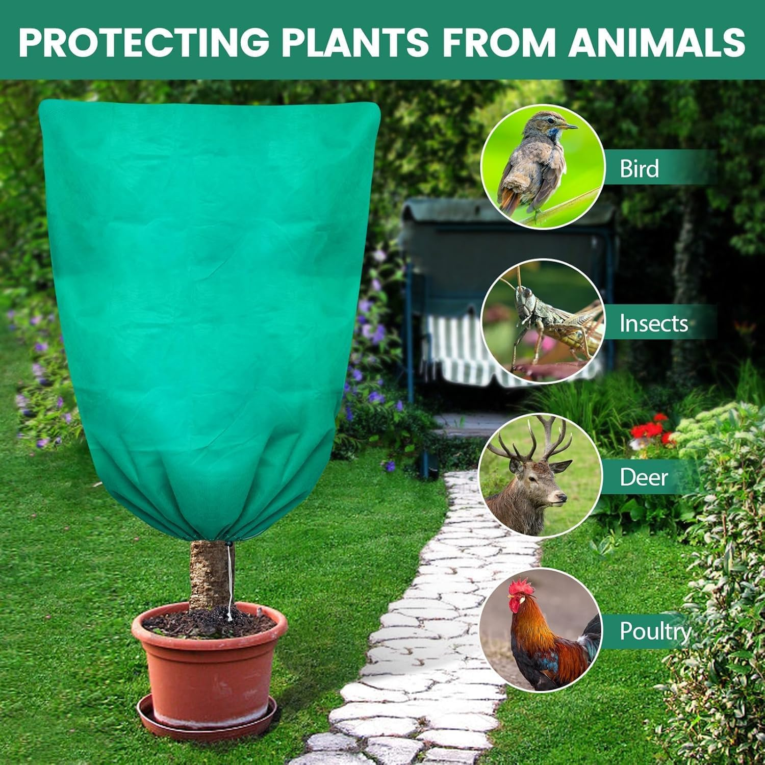 Plant Covers Freeze Protection, 2 Packs 120CM W X 180CM H Large Frost Cloth Blankets with Zipper Drawstring, Reusable Frost Tree Covers Shrub Jackets for Winter Outdoor Plants Potted Fruit Tree image number 1