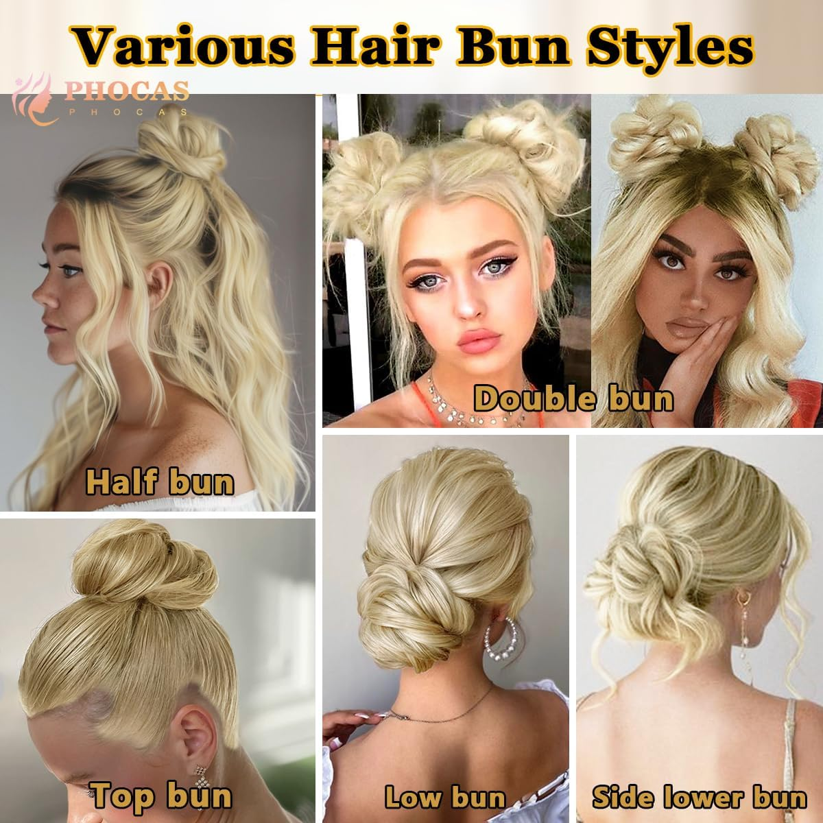 PHOCAS Messy Buns Hair Pieces for Women Curly Bun Hair Piece Fluffy Bun Extensions for Women(Highlightbrown) Daily Use image number 5