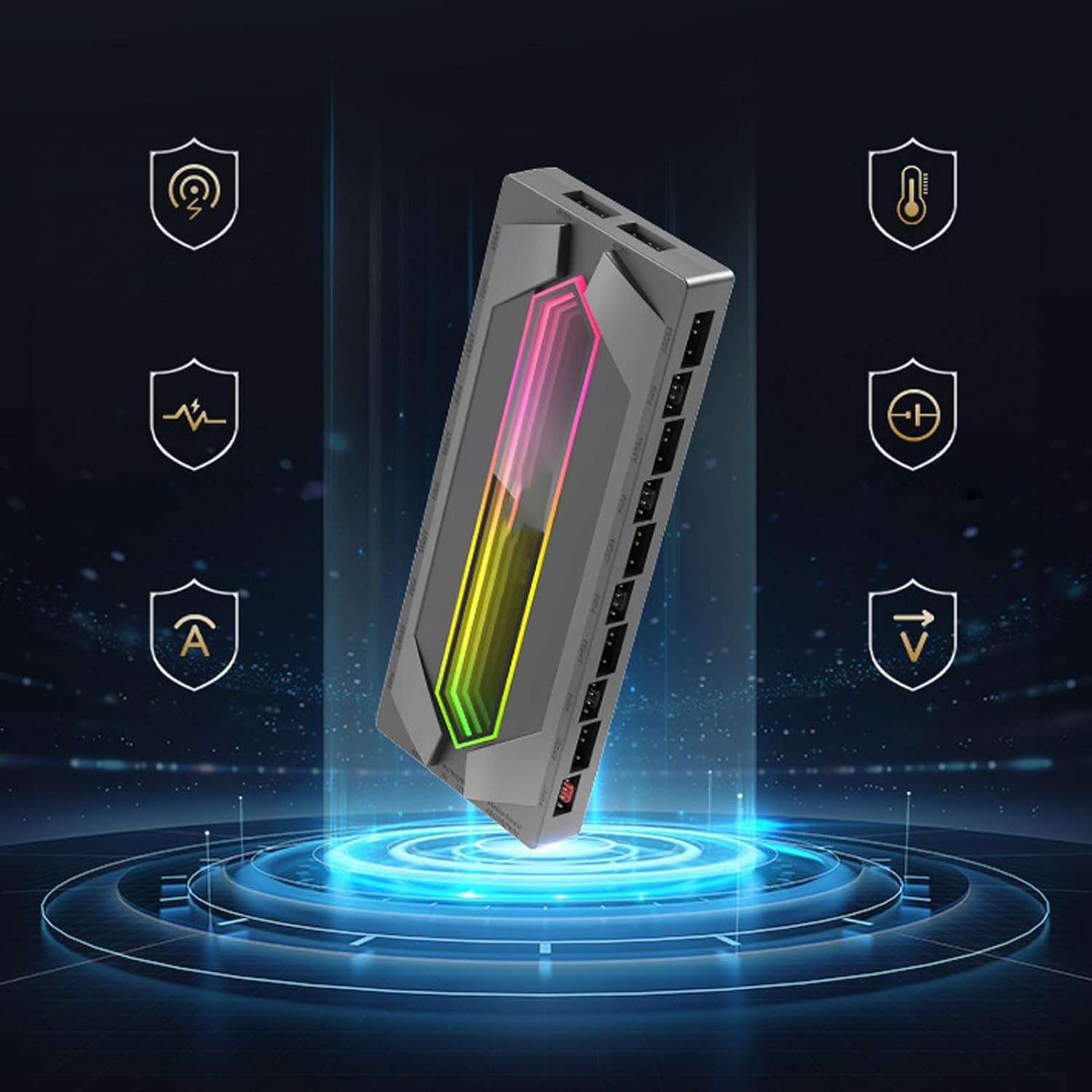 10-Port PWM Fan Hub with ARGB Splitter & Controller, 5V 3Pin Magnetic Base for PC Case Fans - 1 to 10 SATA Power Port Splitter for Gaming & Desktop Builds - White image number 3