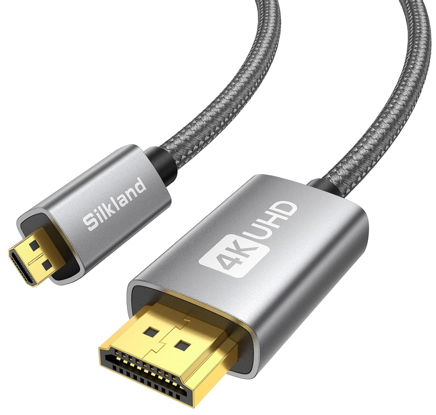 Silkland Micro HDMI to HDMI Cable 0.3M, [Gold Plated, Sturdy Aluminum] Supports 4K@60Hz, HDR, Ethernet, ARC, Compatible with Raspberry Pi 4, Gopro Hero 3/4/5/6/7, Cam Link 4K, A6400 A6000 Camera