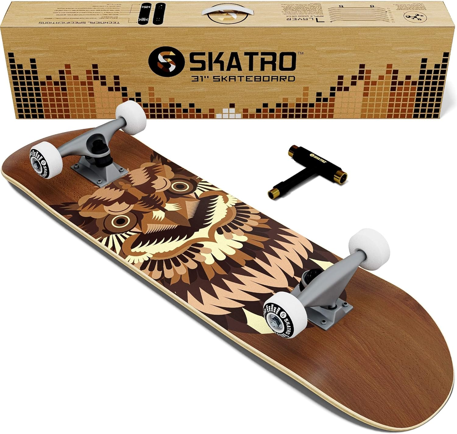 Skatro - Pro Skateboard 31" Complete Skateboard. Skate Board Ages: Adults, Boys, Girls, Beginners, and Kids - Ace Black Skull image number 3