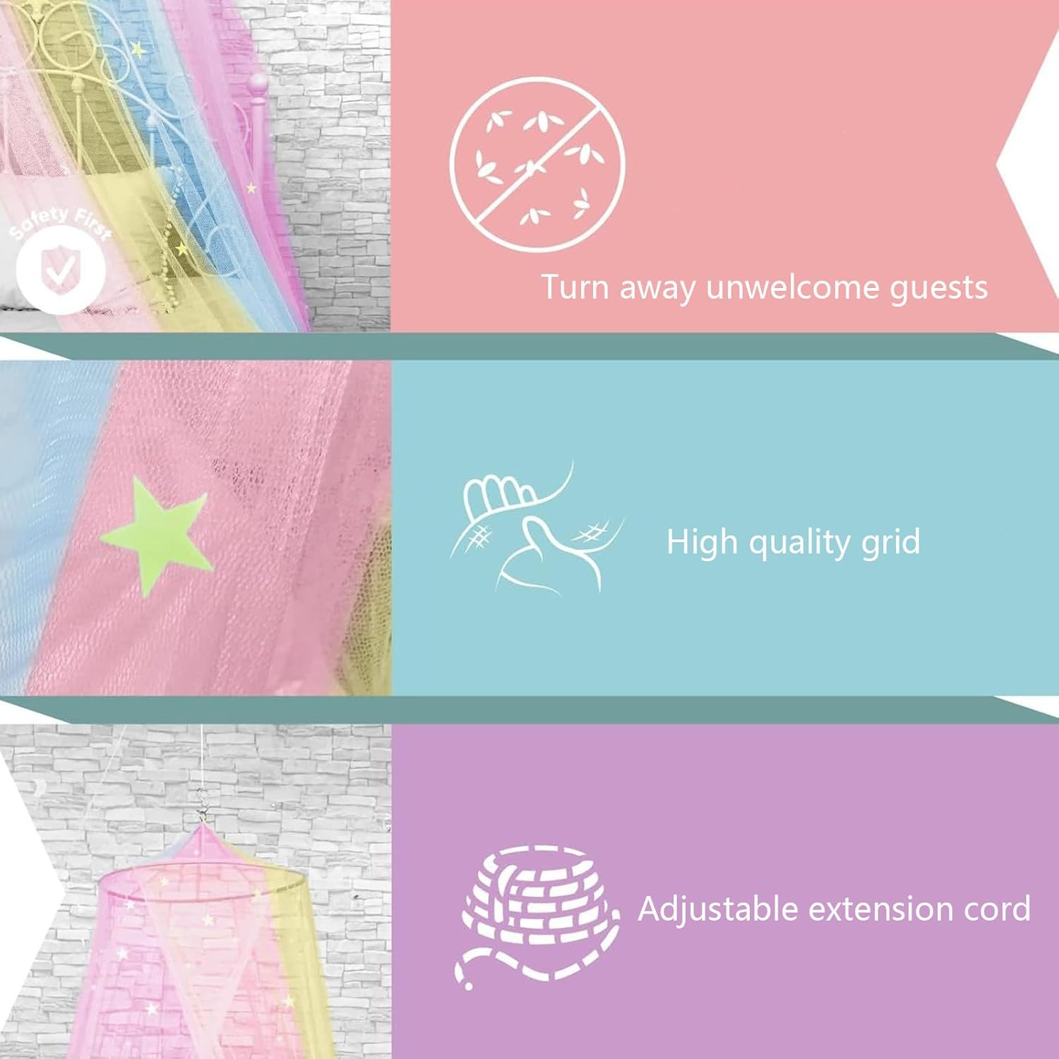 Purple Bed Canopy for Girls - Stars Shine Brightly, Bed Tent Suitable for Single or Twin Beds, Girls Room Decor, Princess Webroom Decoration image number 2