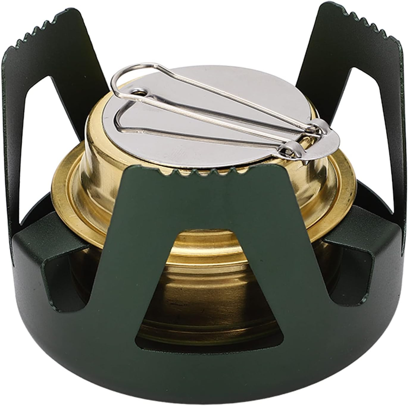 Mini Alcohol Stove, Portable Brass Spirit Burner Cooktop with Aluminium Stand and Extinguish Lid, Ultralight Windproof Camping Cookware for Outdoor Camping, Hiking, Picnic (Dark Green) image number 5