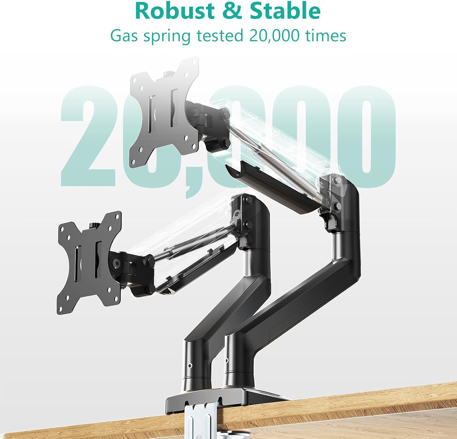 WALI Dual Monitor Mount, Adjustable Gas Spring Monitor Desk Stand for 2 Monitors, Heavy Duty Monitor Arm up to 32 Inch Screen, Hold up to MAX 22Lbs, Max Mounting Holes 100X100Mm (GSMP002N), Black image number 3