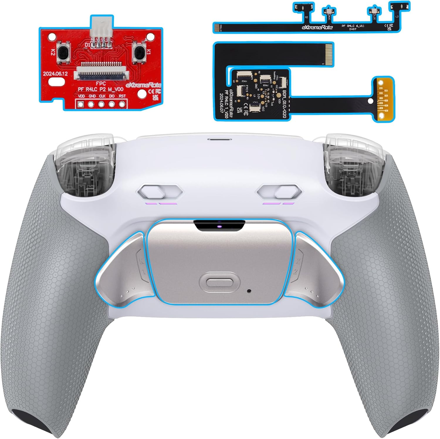 Extremerate Rise plus MAX RMB Back Paddles Kit with Clicky Trigger Stops & Rubberized Grip for PS5 Controller BDM-010 020, Remappable Real Metal Back Buttons Kit for PS5 Controller &ndash; White Gray