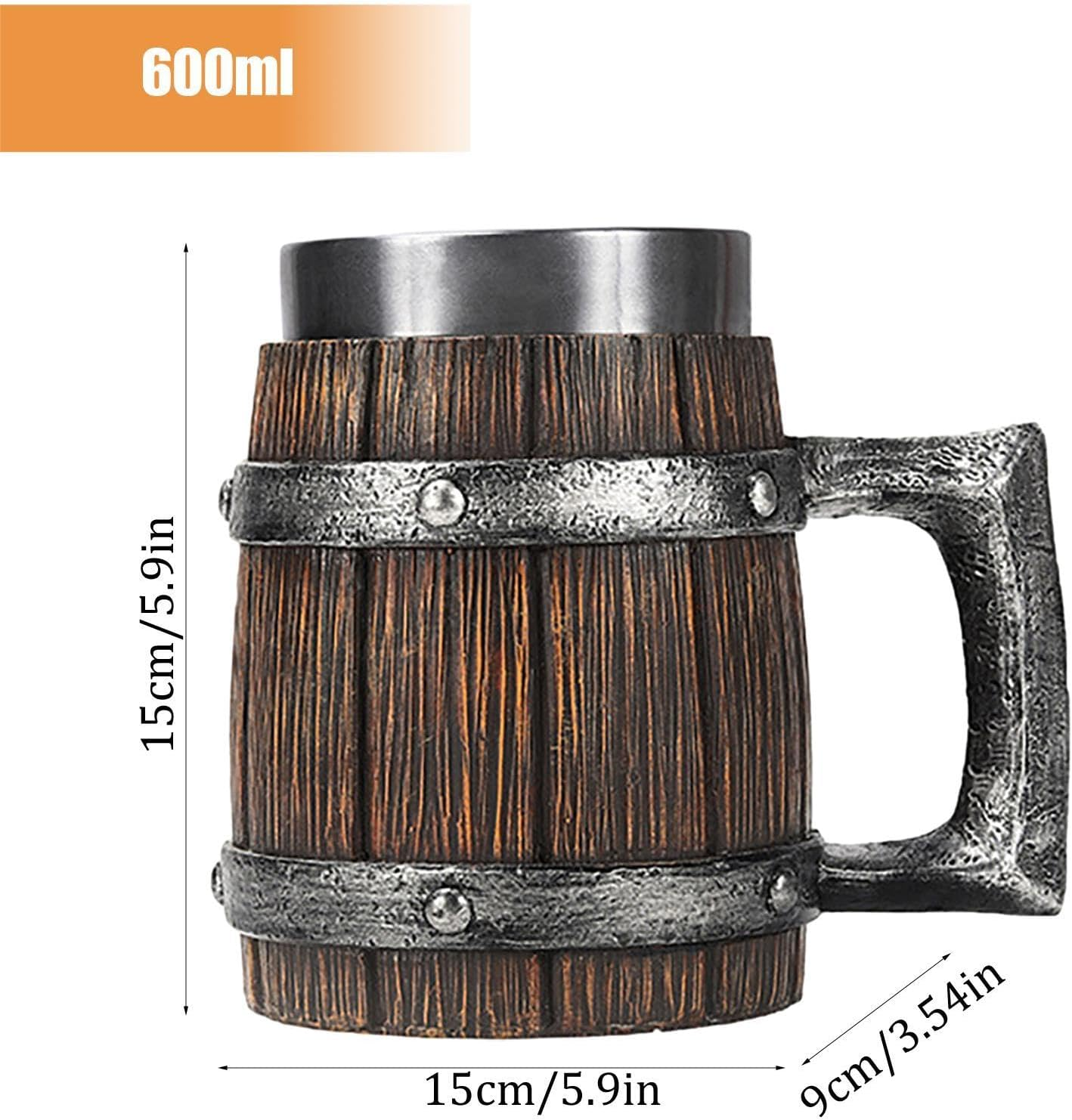 Pirate Stein Beer Stein Beer Mug Funny Large Creative Stainless Steel Large Capacity Bar Mug Vintage Tankard Large Beer Mug 600Ml Wood Stainless Steel Barrel Beer Mug Barrel Beer Mug Coffee Cup Liquor