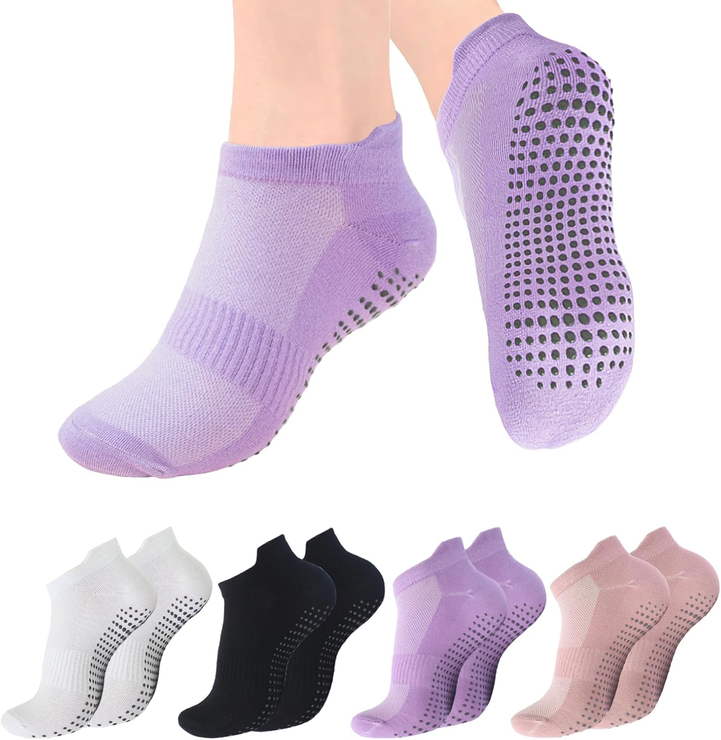 Viiotu 4 Pairs Pilates Socks for Women, Reformer Pilates Grip Socks with Breathable Mesh Yoga Socks, Non Slip Grip Socks for Dance Barre Barefoot Workout Ballet