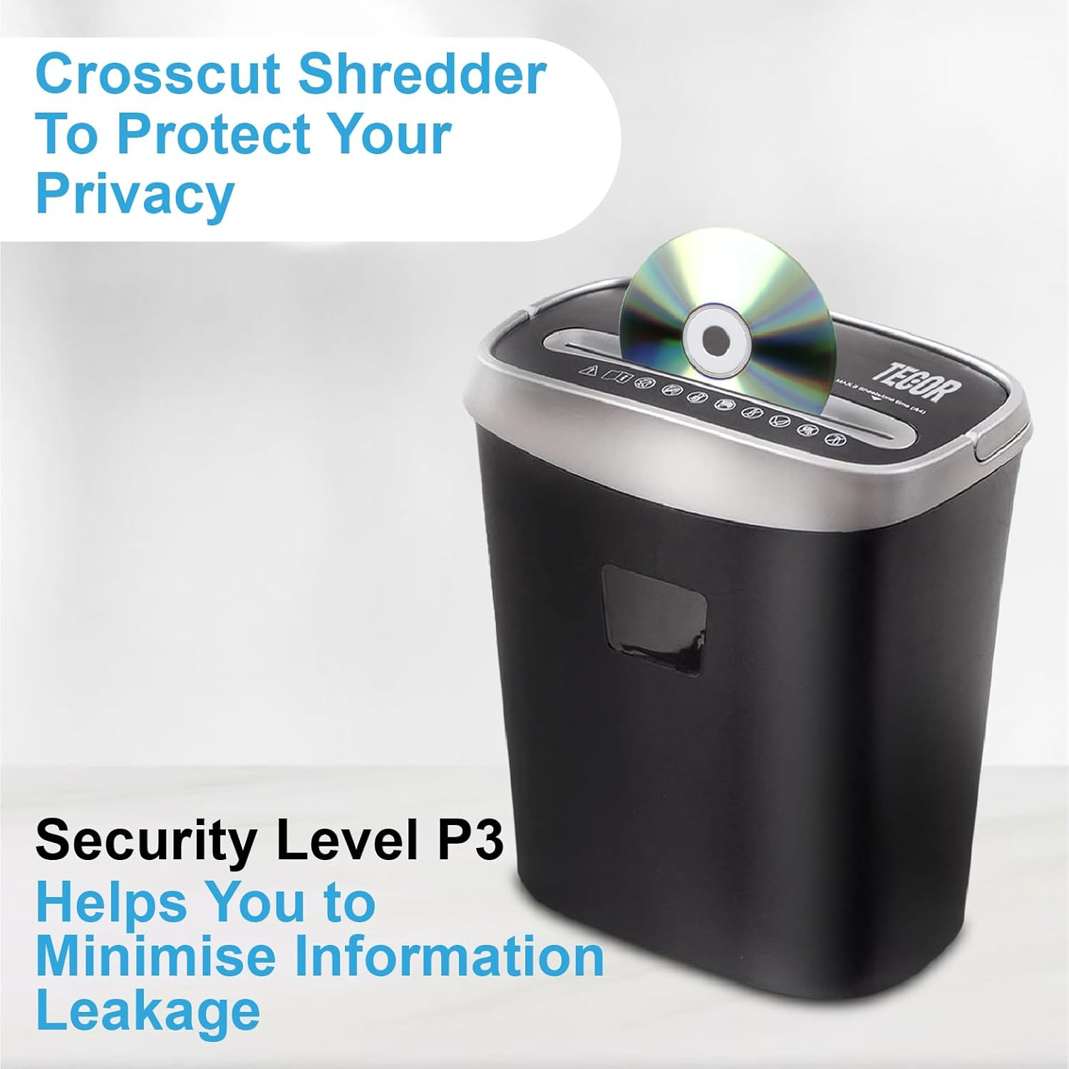 TECOR TR-508X 8-Sheet Cross-Cut Paper Shredder Feeder Width 200Mm - 15L Large Removable Bin Capacity Paper and Credit Cards - for Home/Office Use - Black image number 4