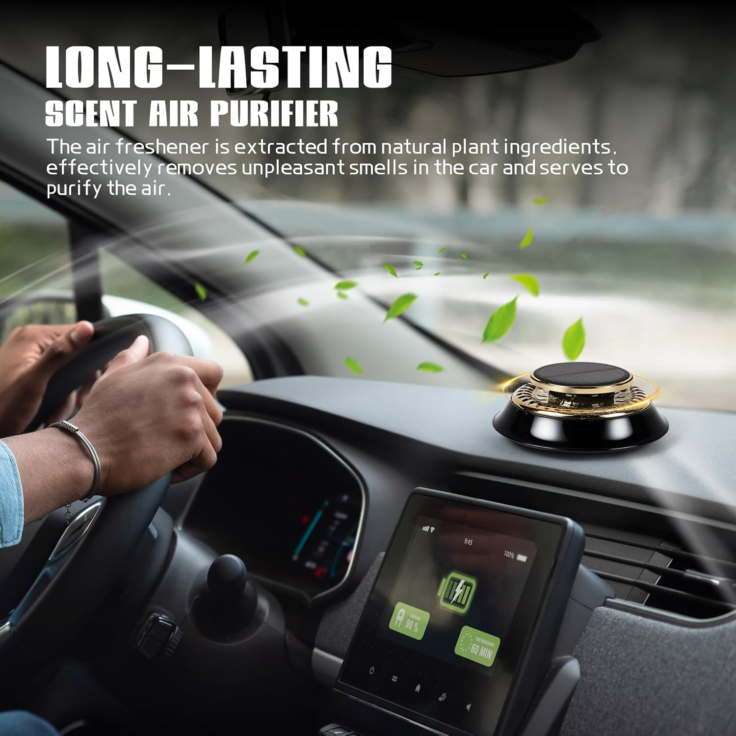 Wuyaoyao Car Air Freshener, Rotating Solar Energy Car Fragrance Diffuser, Long Lasting Automotive Scents Air Freshener Diffuser, Mini Aromatherapy Air Purifier for Most Vehicles (Black, Cologne) - White image number 2