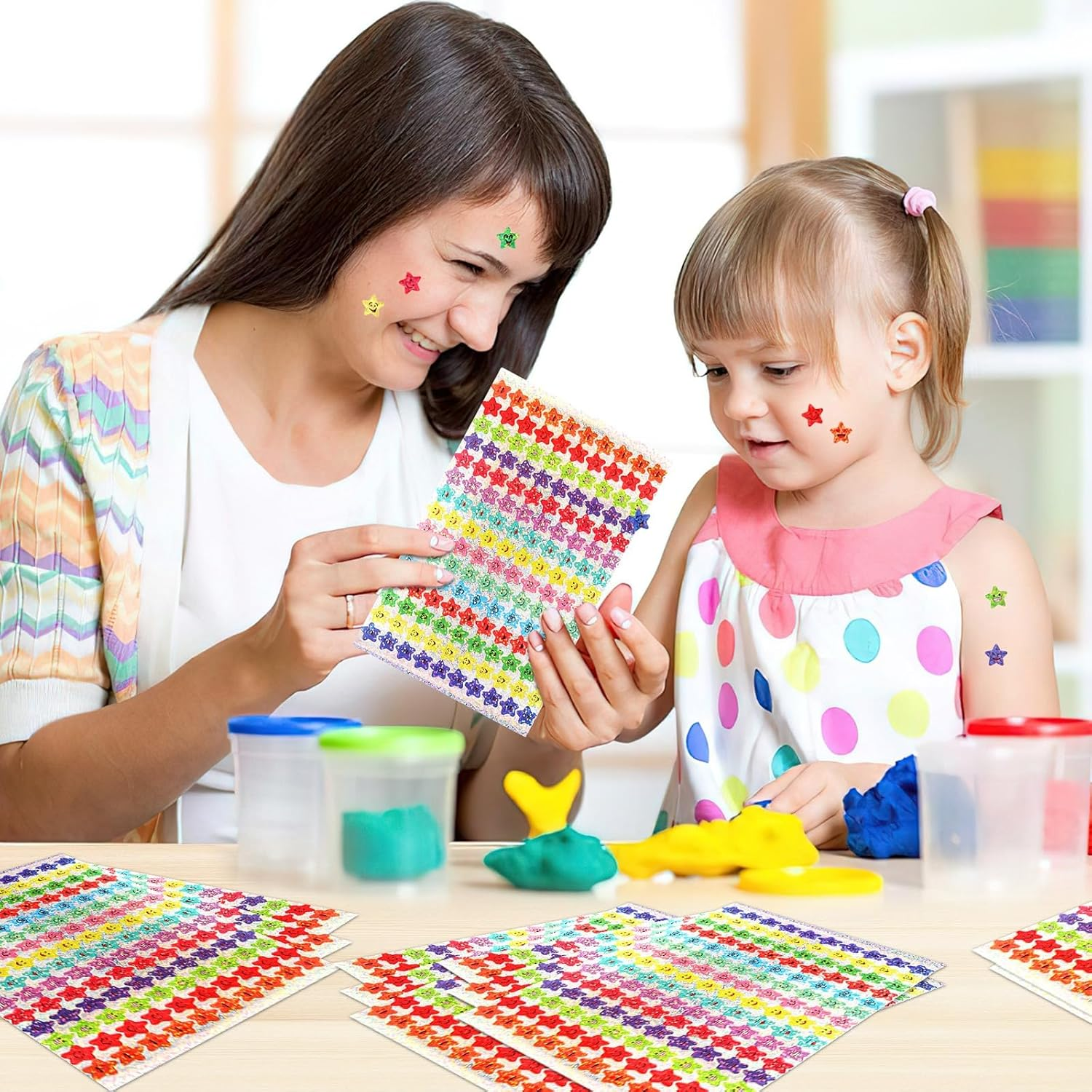 JANYUN 6750Pcs Small Star Stickers,15 Designs Happy Smile Face Stickers for Kids Reward, Glitter Foil Star Stickers Reward Behavior Chart Labels for School Students Teacher Supplies image number 2