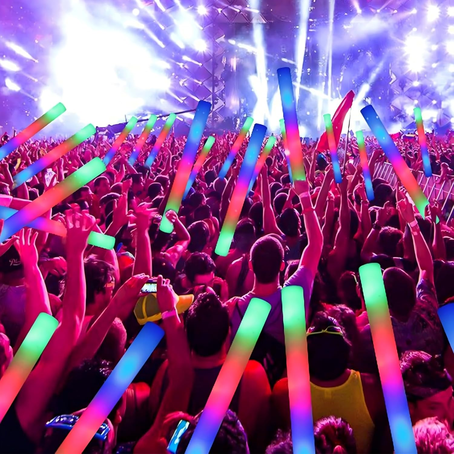 Giant 48CM Foam Glow Sticks Bulk, 10 PCS LED Light Sticks Glow in the Dark Party Supplies with 3 Modes Colorful Flashing Light up Toys for New Year Birthday Party Wedding Concert Halloween Christmas image number 4