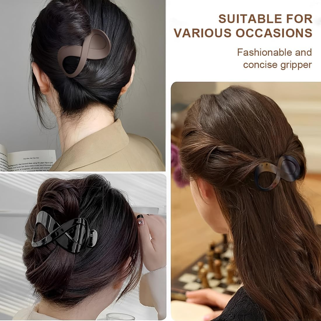 NHQZ Women'S Hair Clips, 3 Colours, Non-Slip Hair Clips, French Hair Clip, Tortoiseshell Hair Clip, Large, Elegant Hair Accessories, Girls for Everyday, Sports, Driving image number 2