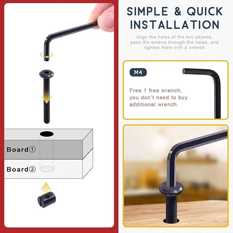 141Pcs Black Hardware Home Tools Set, Hex Bolts and Barrel Nuts with 1 X Hex Wrench, Great for Furniture, Screws M6 &times; 20/30/40/50/60/70/80Mm Hardware Screw Kit,