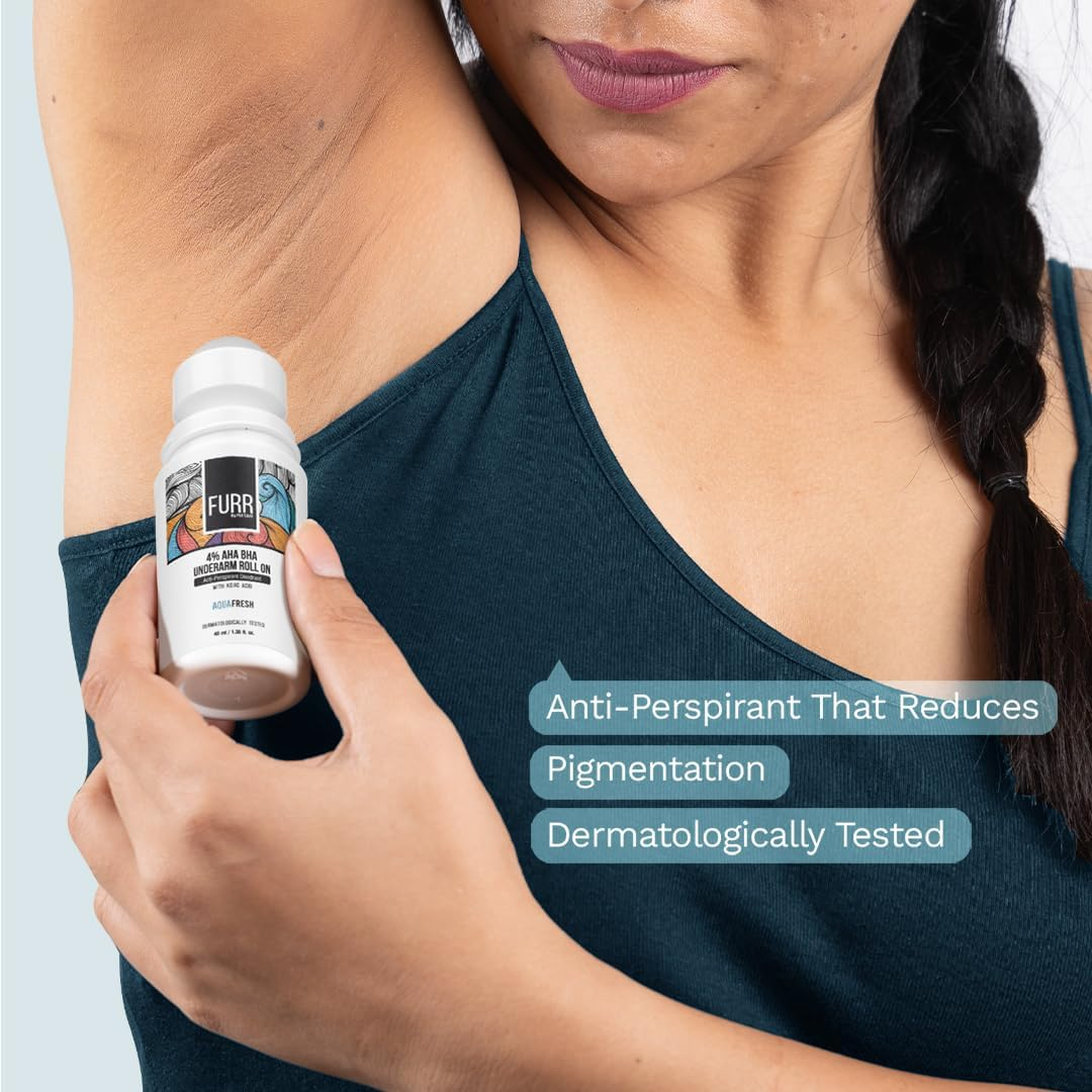 FURR 4% AHA BHA Underarm Roll on with Kojic Acid | Long-Lasting Fresh Aqua Fragrance | Helps Reduce Pigmentation, Prevents Body Odour & Brightens Skin | Dermatologically Tested | Antiperspirant | 40Ml image number 3