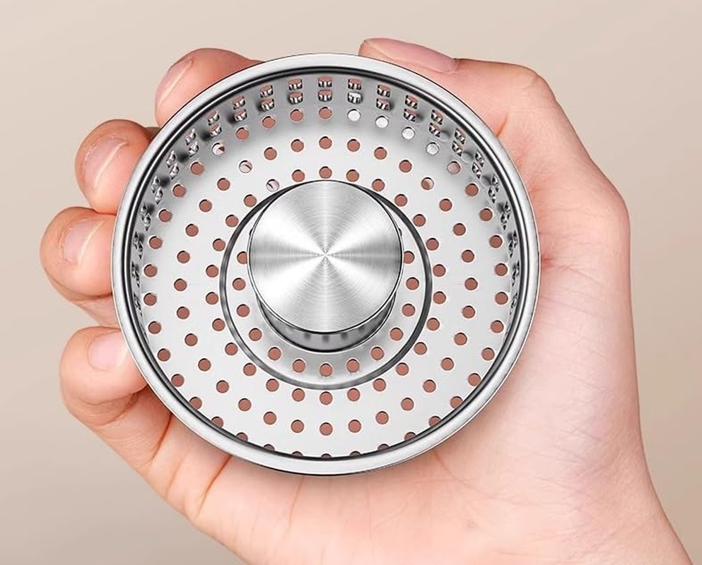 Upgraded Kitchen Sink Bounce Core Drain Strainer and Stopper, Drain Plug Filter for Bathroom Sink, Sink Stopper Kitchen Drain with Anti-Clogging Basket Strainer (Silvery, One Size) image number 2