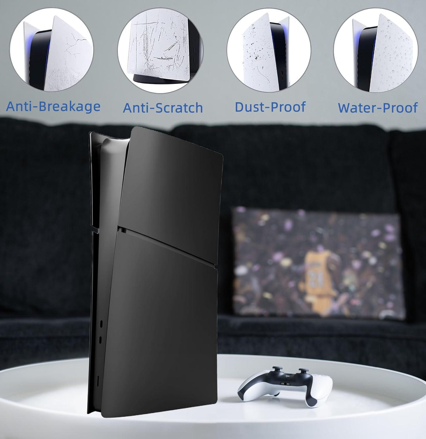 Slim Digital Edition Cover Plates for New PS5 Slim Console, Shell Panels Compatible with New Playstation 5 Slim Accessories Protective Replacement Faceplate (Black) image number 5