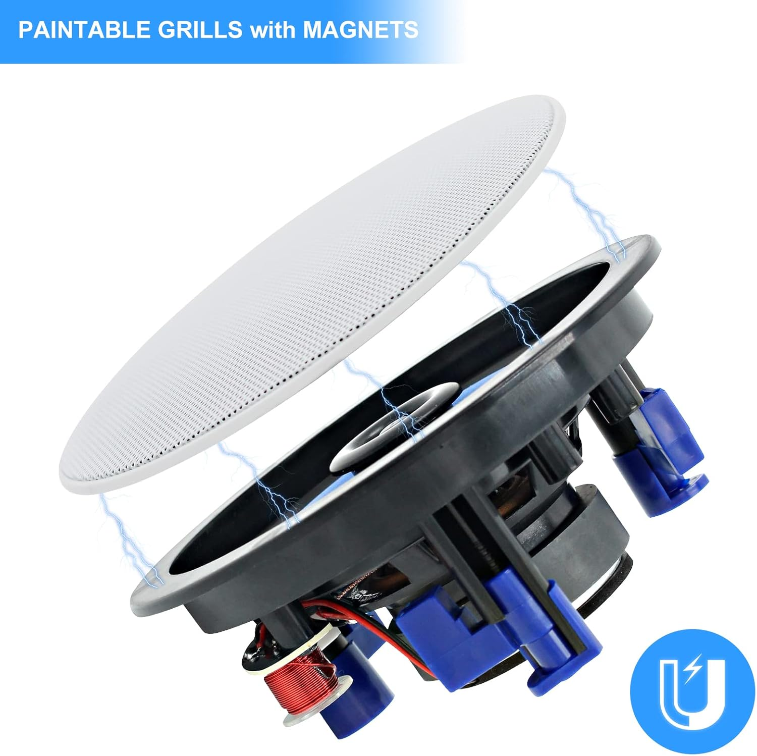 Herdio 4 Inches Flush Mount 2 Way Full Range Stereo in Wall Ceiling Bluetooth Speakers,Perfect for Humid Indoor Outdoor Placement Bath, Kitchen,Bedroom,Covered Porches a Pair image number 2