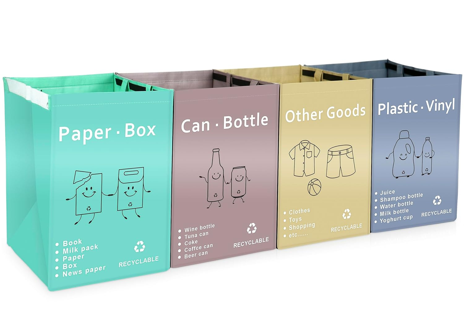 BOMEI Modern House Separate Recycling Waste Bin Bags for Kitchen Home Recycle Garbage Trash Sorting Bins Organizer Waterproof Baskets Compartment Container (Big Size 4 Bags Set) image number 3