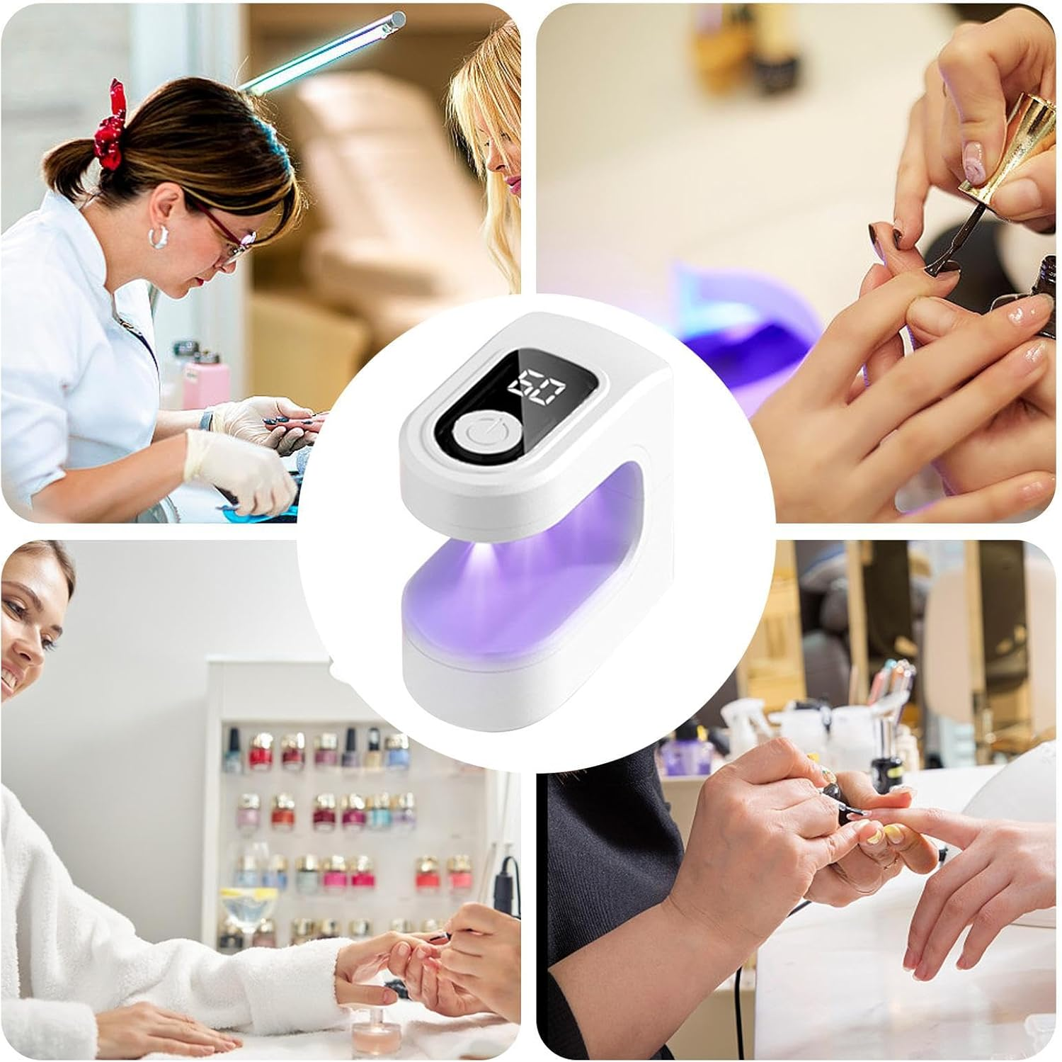 UV Nail Lamp Small - USB Charging Fingernail Drying Tool - Portable Nail Curing Light with 2 Timing Modes for Travel and Home Manicure Salon - White image number 4