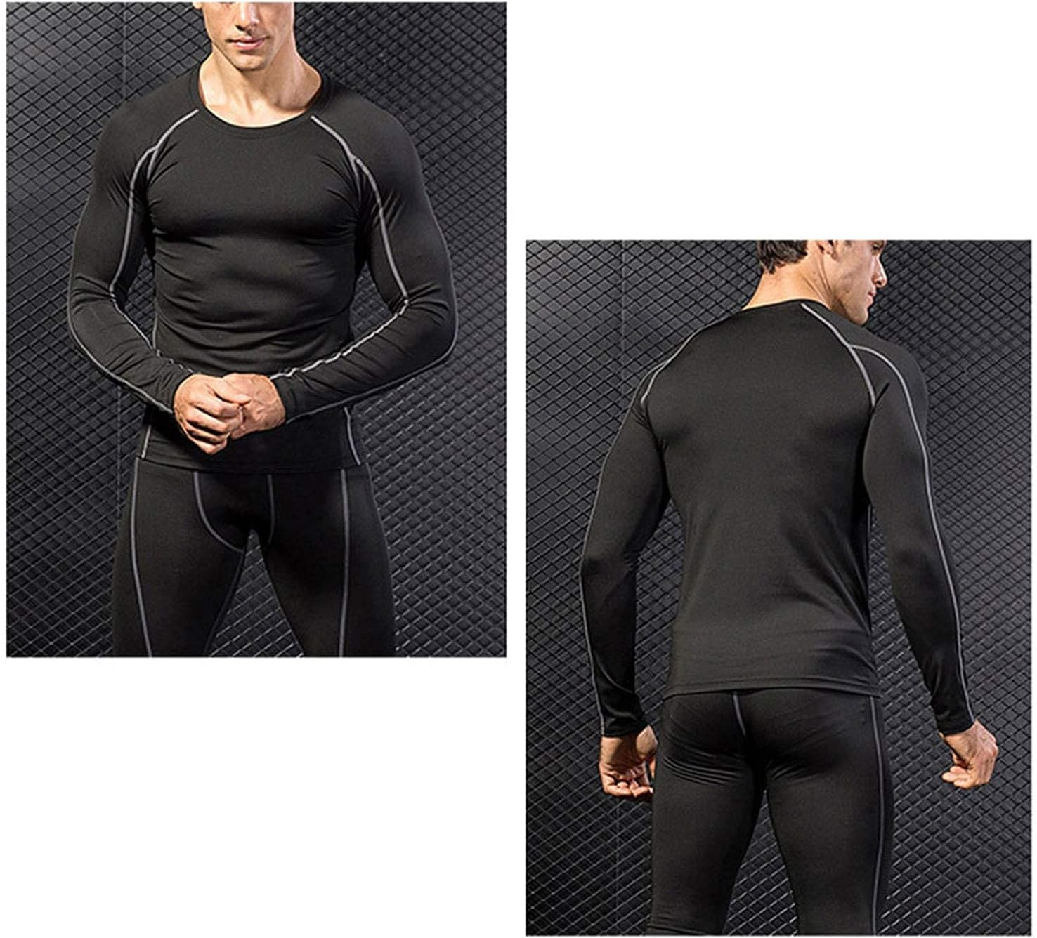 Mens Workout Compression Set Pants and Long Sleeve Shirts Winter Warm Thermal Base Layer Top & Bottom image number 3