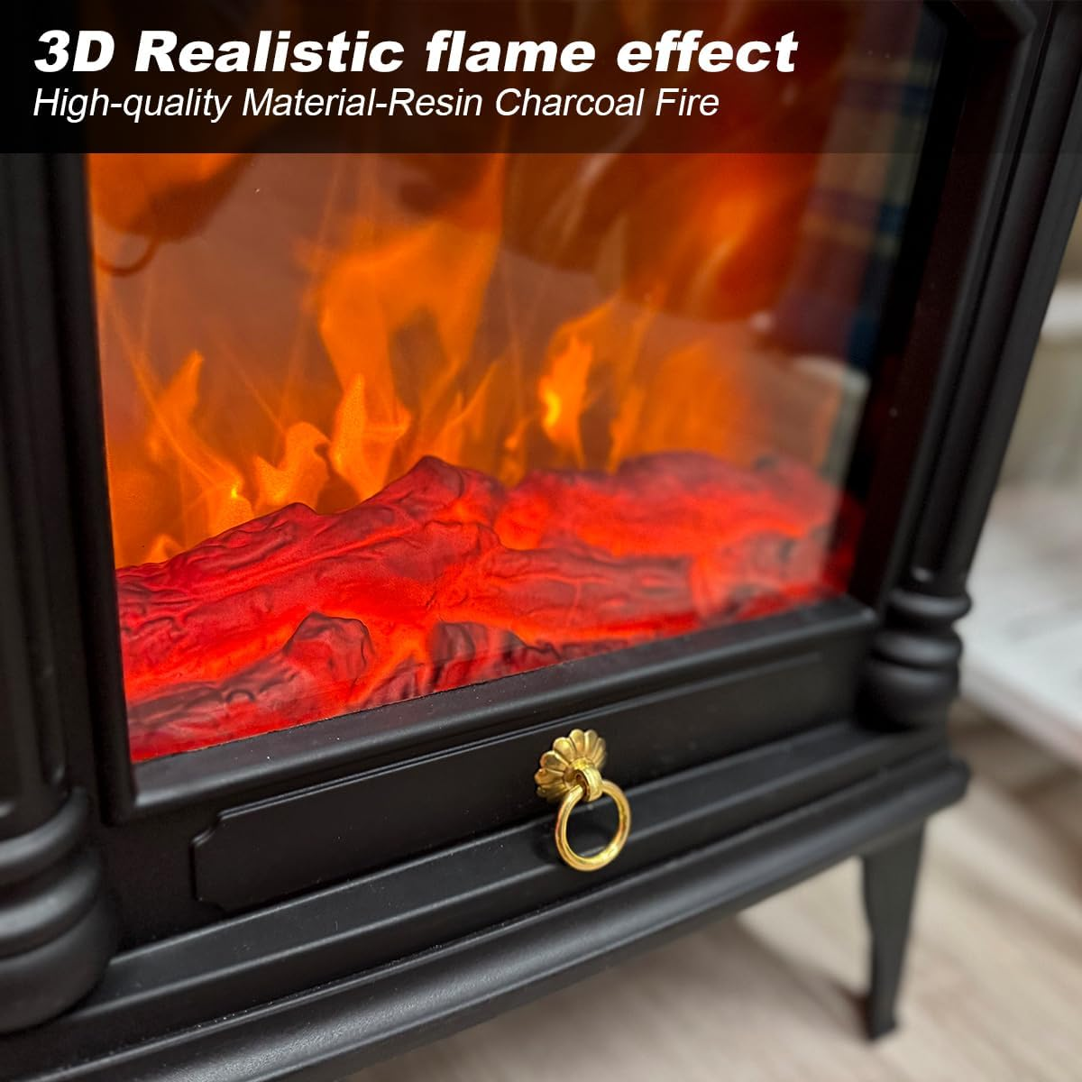 Electric Fireplace Portable Heater for Home with 2 Heat Levels (800W/1500W), LED Flame Effect, Overheat Protection, Heats up to 25M&sup2; image number 6