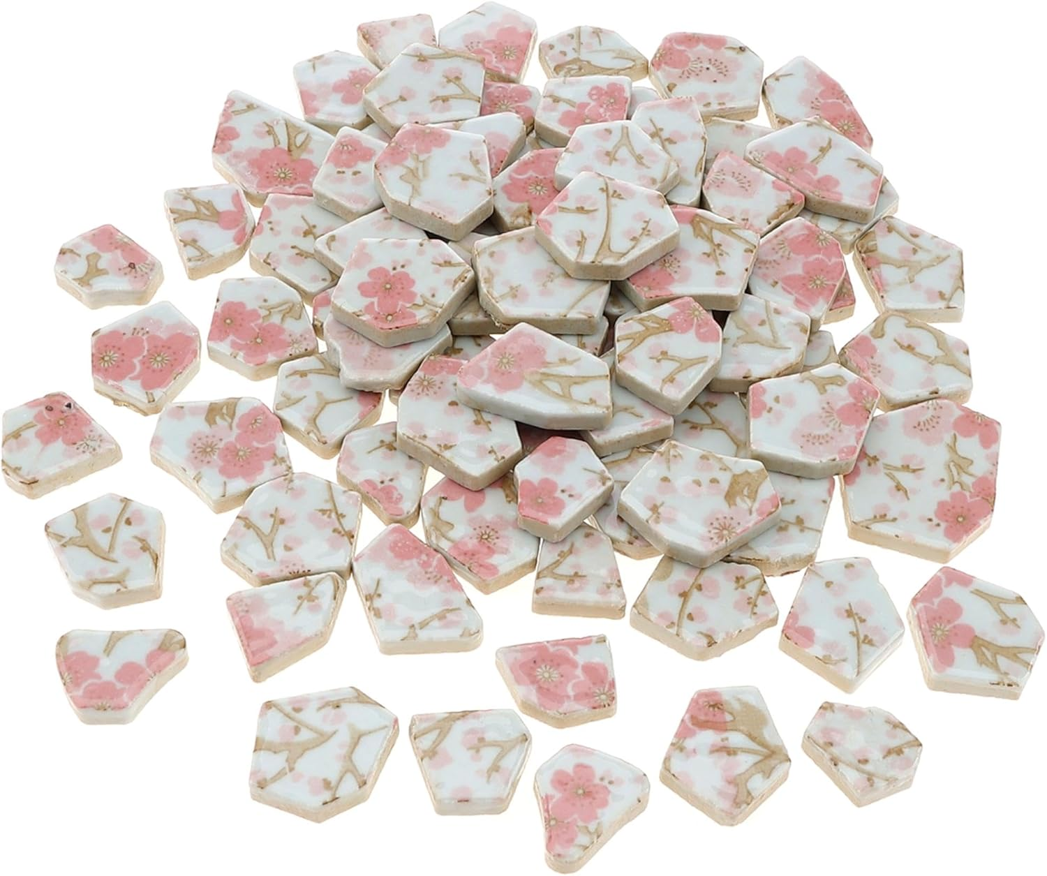 Yatinkim 500G Ceramic Mosaic Tiles Irregular Broken Porcelain Pieces DIY Decoration Pink Flower Glazed Bulk Making Supplies Art Projects Making Home Kitchen Floor Pool Plates