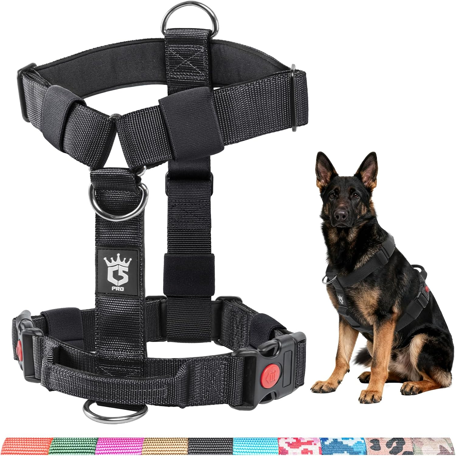 TSPRO Premium Heavy Duty Tactical Dog Harness for Medium/Large Dogs, No Pull, Adjustable, Padded Handle & Quick-Release Buckles, Ideal for Hiking, Walking, Running, Training (Black M)