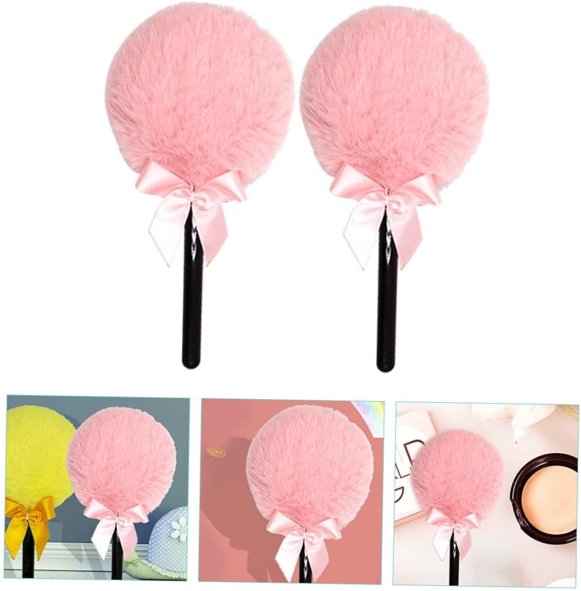 Fokmuaex 2Pcs Soft Lollipop Shaped Body Powder Puff with Handle - 7Cm Dust Powders Applicator for Women and Girls