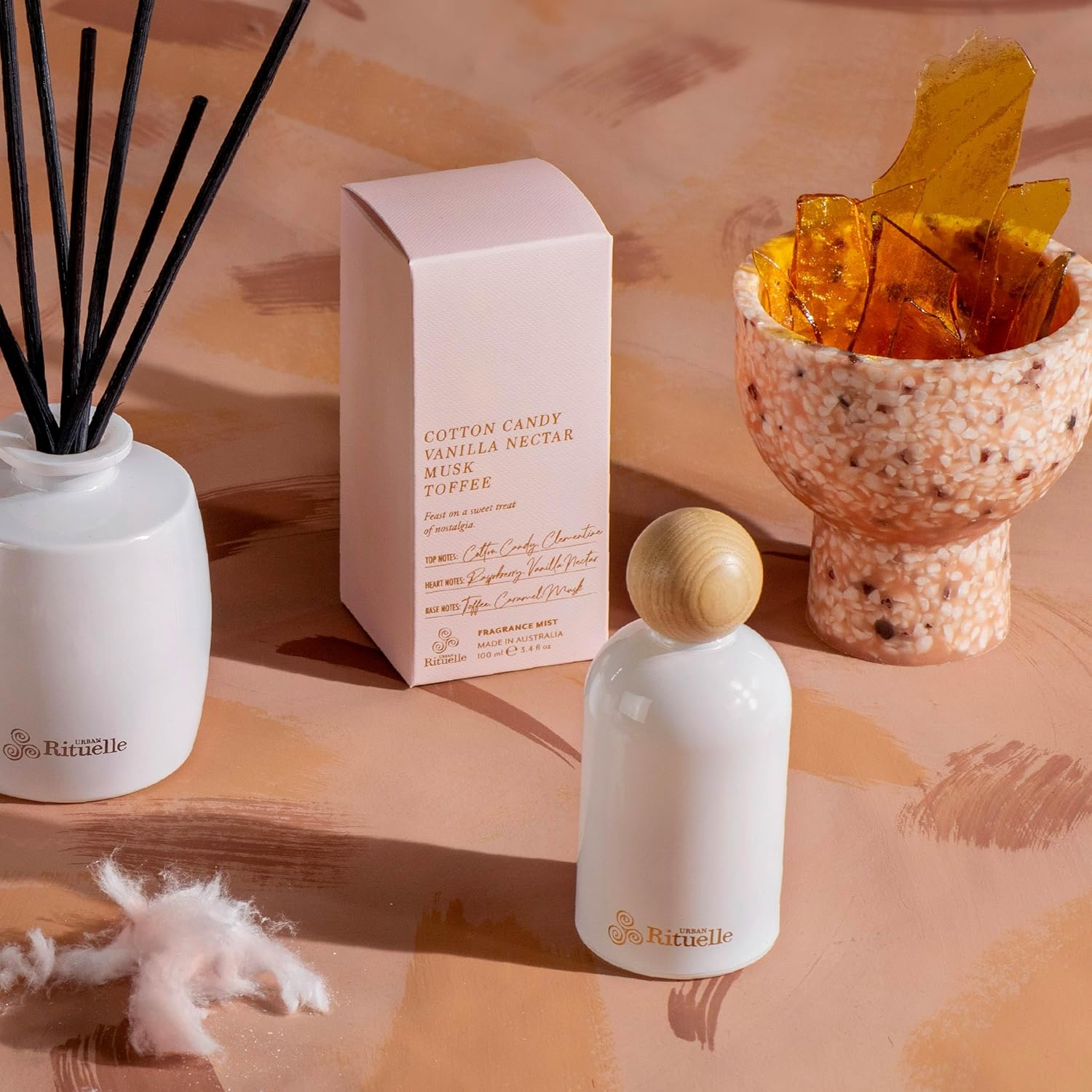 Urban Rituelle Apotheca Fragrance Diffuser Set, 220Ml - Cotton Candy, Vanilla Nectar, Musk & Toffee, Long-Lasting Reed Diffuser with Sweet, Warm & Indulgent Scent for Home, Bedroom or Gift Giving