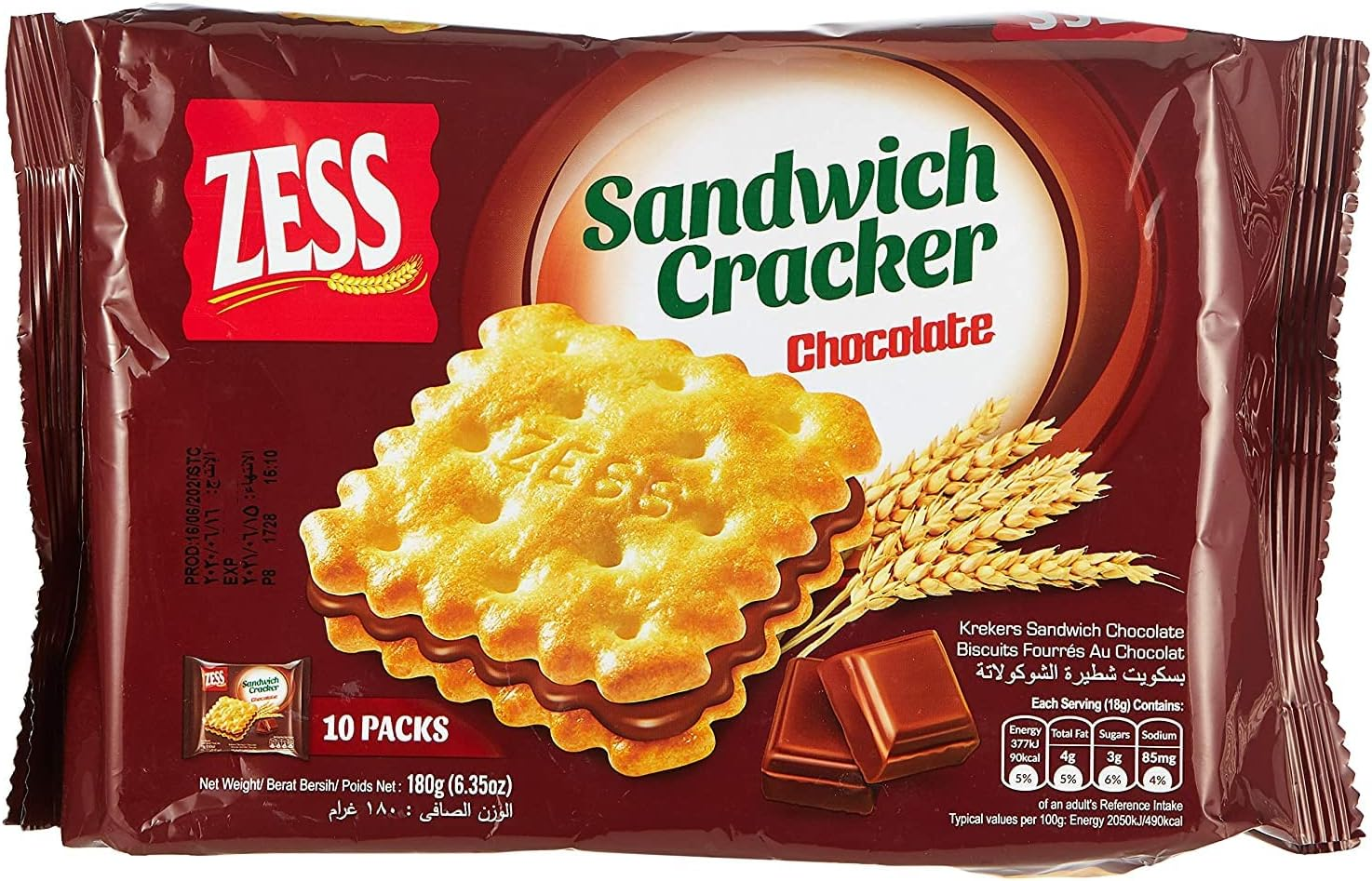 Zess Chocolate Sandwich Cracker, 180 G (Pack of 2)