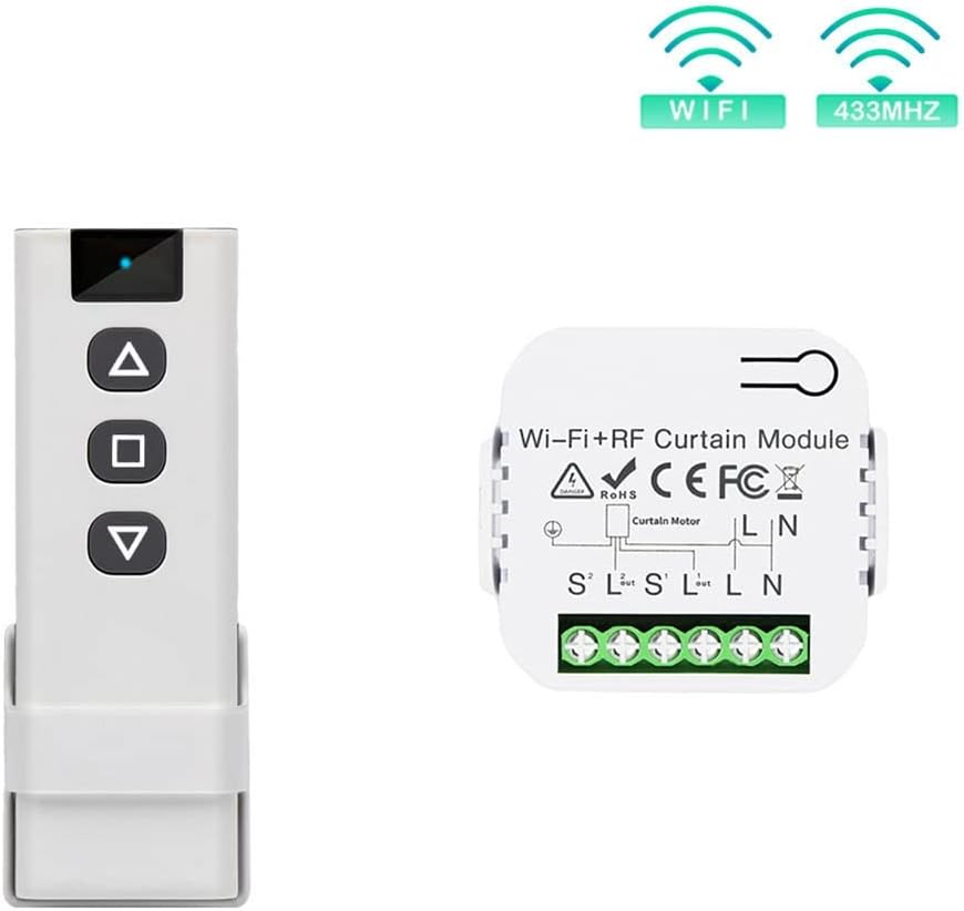 Aribrnten Tuya Smart Life Wifi 433Mhz Blind Curtain Switch with Remote for Electric Roller Shutter Control, 1RC 1RE