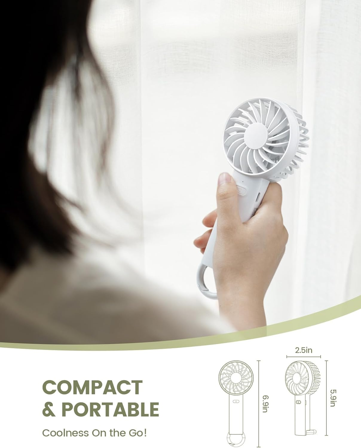 Lamicall Mini Portable Handheld Fan - USB Rechargeable Battery, 3 Speed Wind, Lightweight, LED Display, Personal Fan, Travel, Outdoor, Office, for Makeup, Women Men image number 6