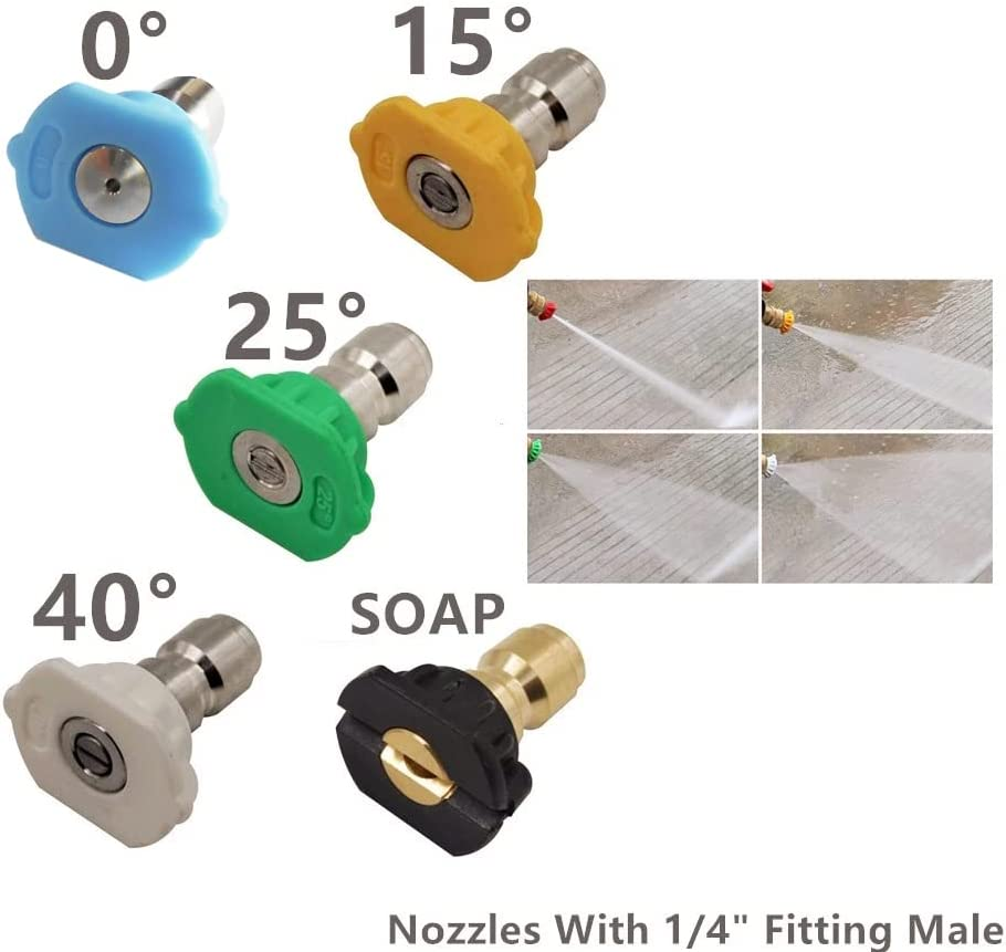 Pressure Washer 35Cm Extension Replacement Wand 1/4" Quick Connect with 5 Spray Nozzle Tips Kit (0&deg;/15&deg;/25&deg;/40&deg;/Soap)