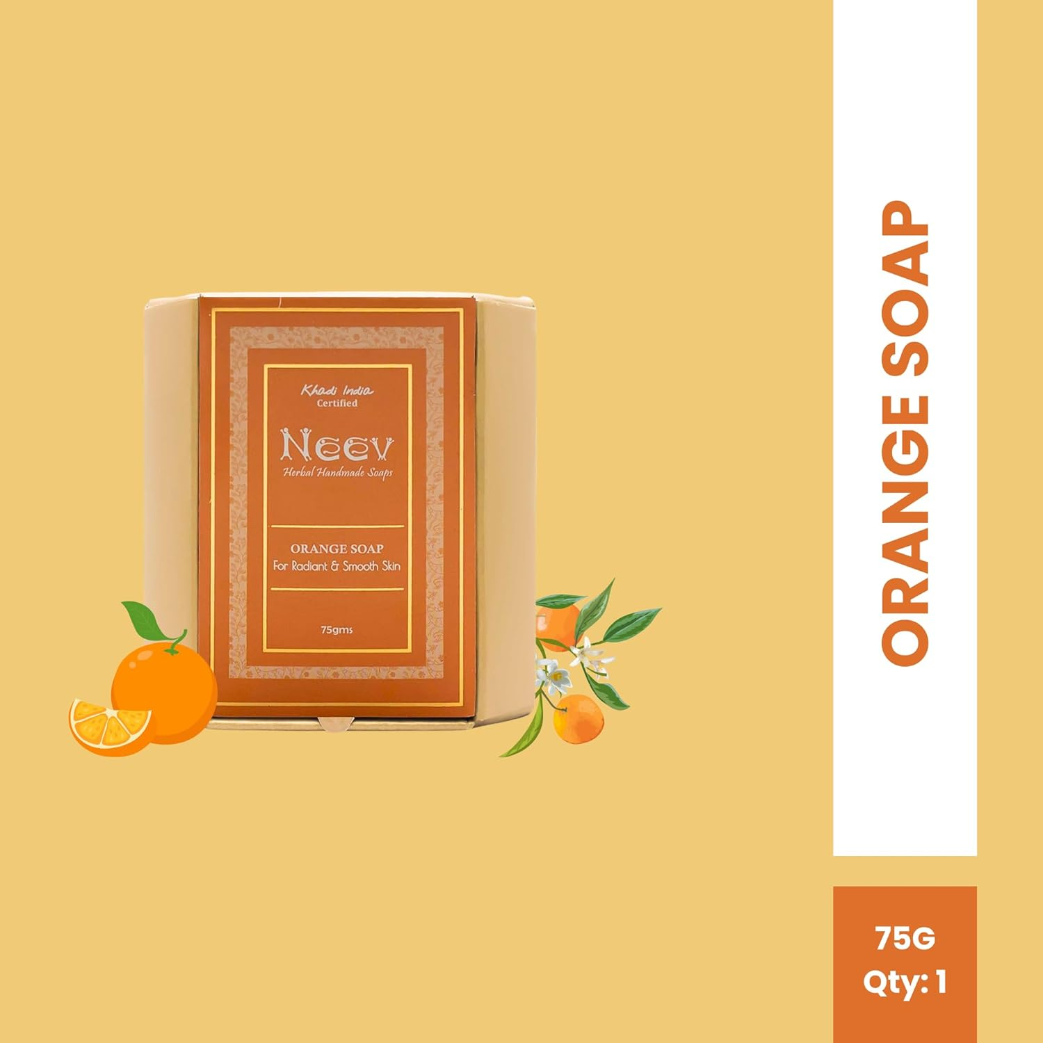 Neev Orange Soap for Radiant and Lustrous Skin - 75Gms image number 1