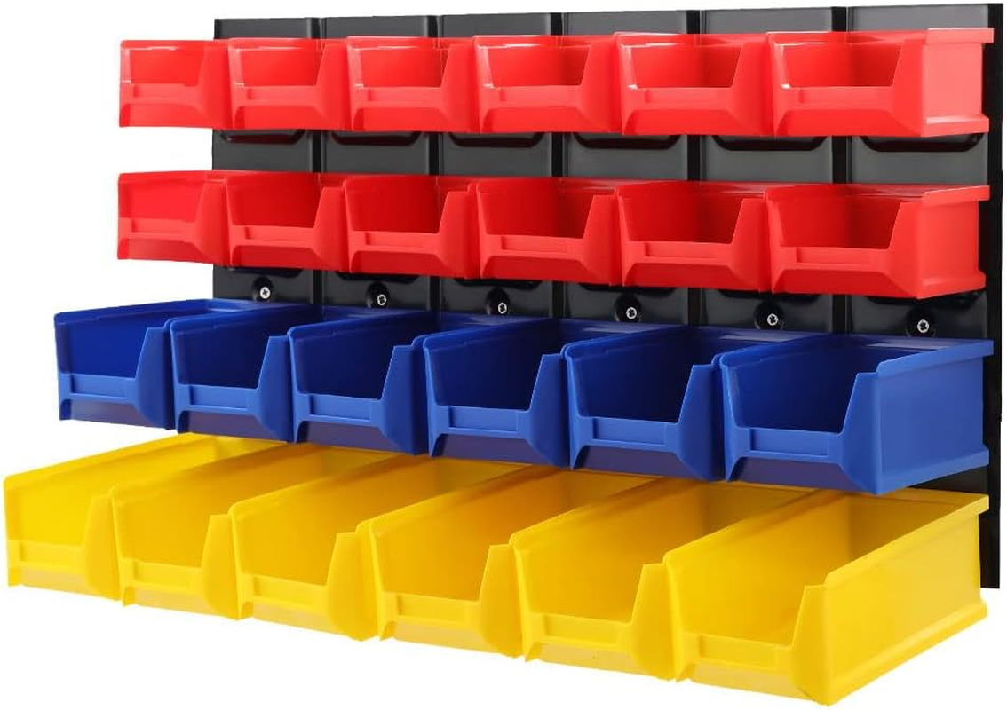 Giantz Storage Bin Rack, 24 Bins Garage Tool Storages Shelving Wall Mounted Toolbox Shelf Bracket Home Workshop Garden Organiser, 40Kg Capacity Stable Steel Backboard Multicoloured image number 5