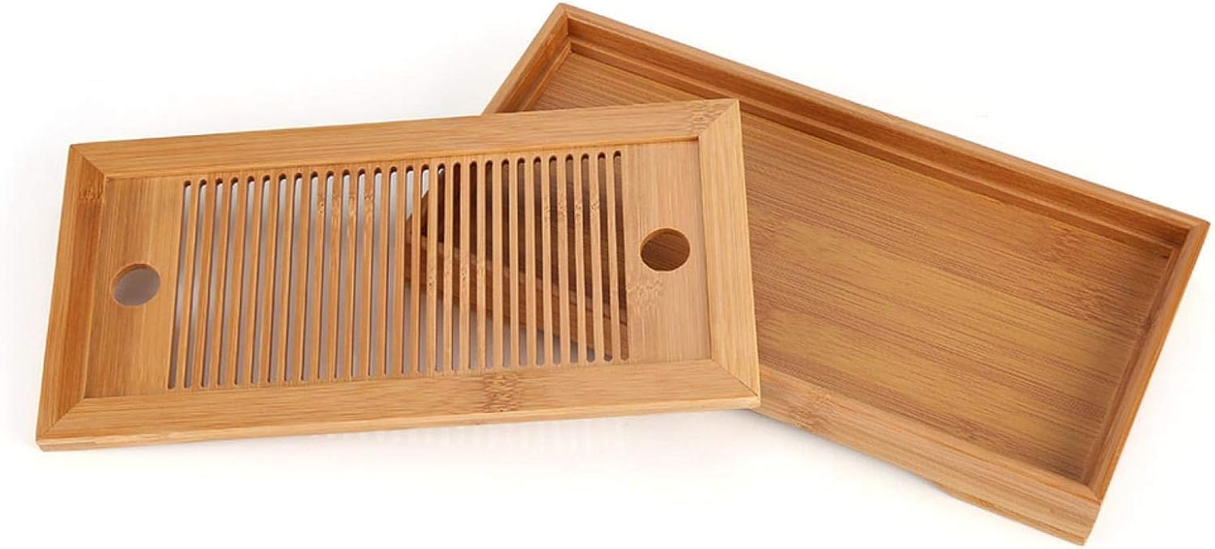 Candeon Bamboo Tea Tray, Chinese Gongfu Tea Tray, Kungfu Tea Table, Double Layer Tea Serving Tray, Tea Tray for Small Tea Set, Tea Serving Table for Tea House, Home Office, 27 X 14 X 3 Cm image number 5